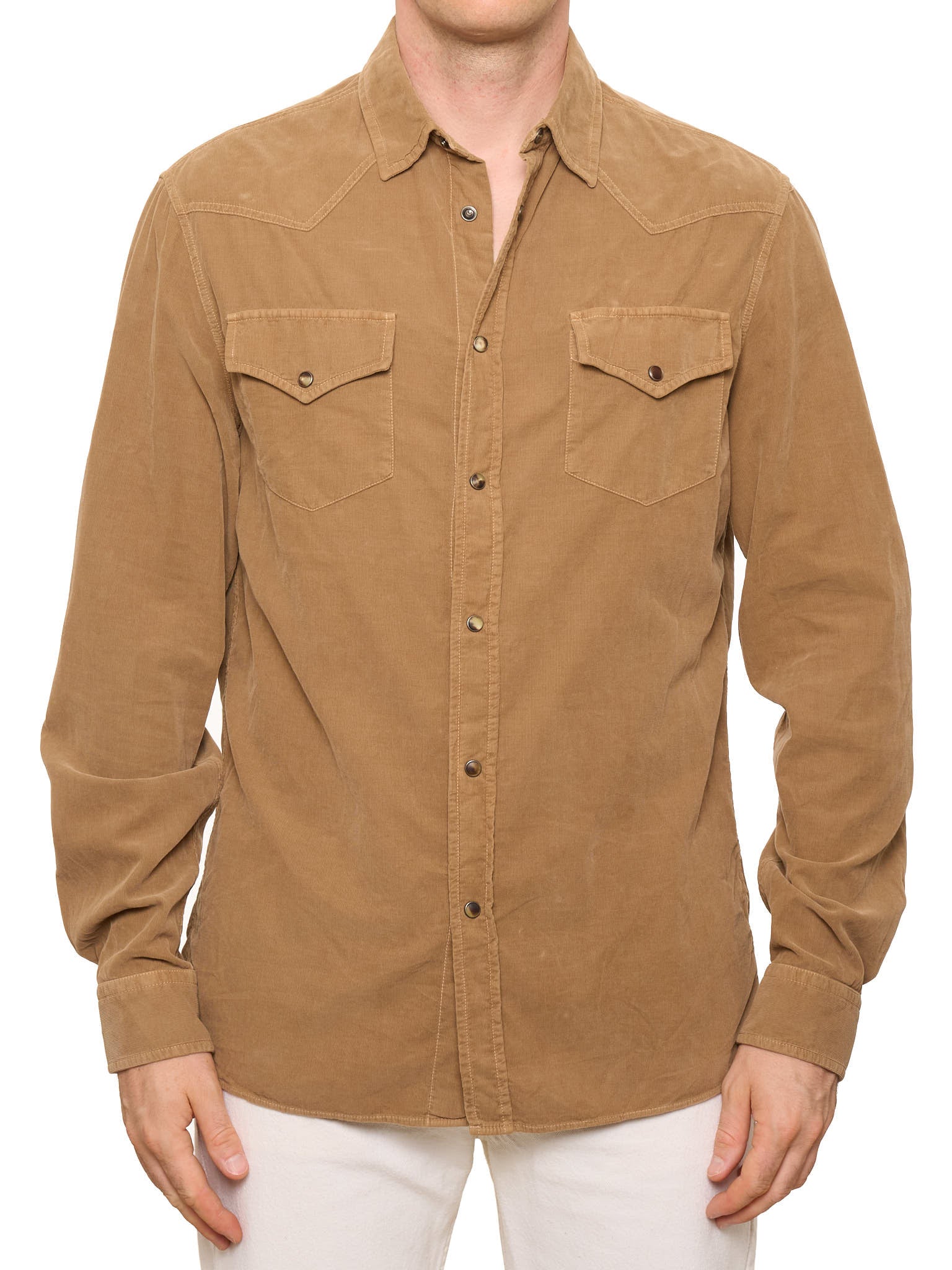 BRUNELLO CUCINELLI Beige Western Corduroy Leisure Fit Casual Shirt XL