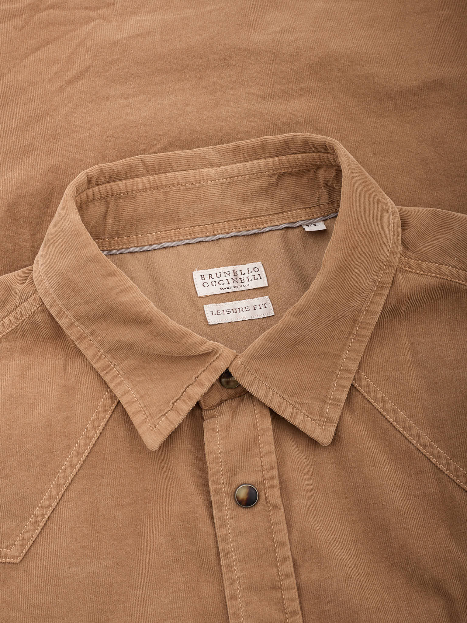 BRUNELLO CUCINELLI Beige Western Corduroy Leisure Fit Casual Shirt XL