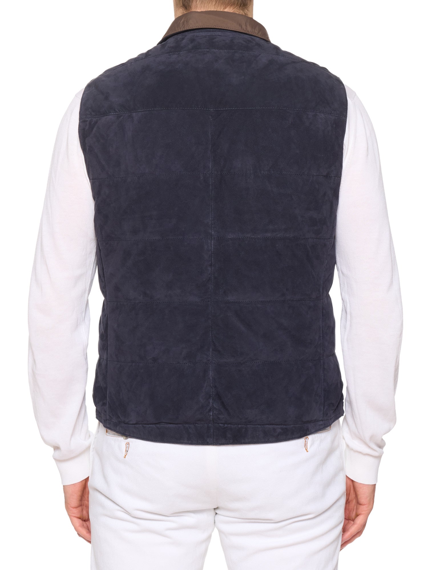 BRUNELLO CUCINELLI Navy-Brown Reversible Suede Leather Vest