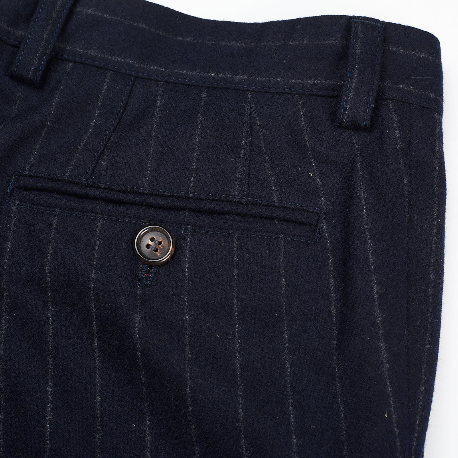 BRUNELLO CUCINELLI Navy Blue Chalk Striped Pleated Flannel Wool Pants EU 50 US 34