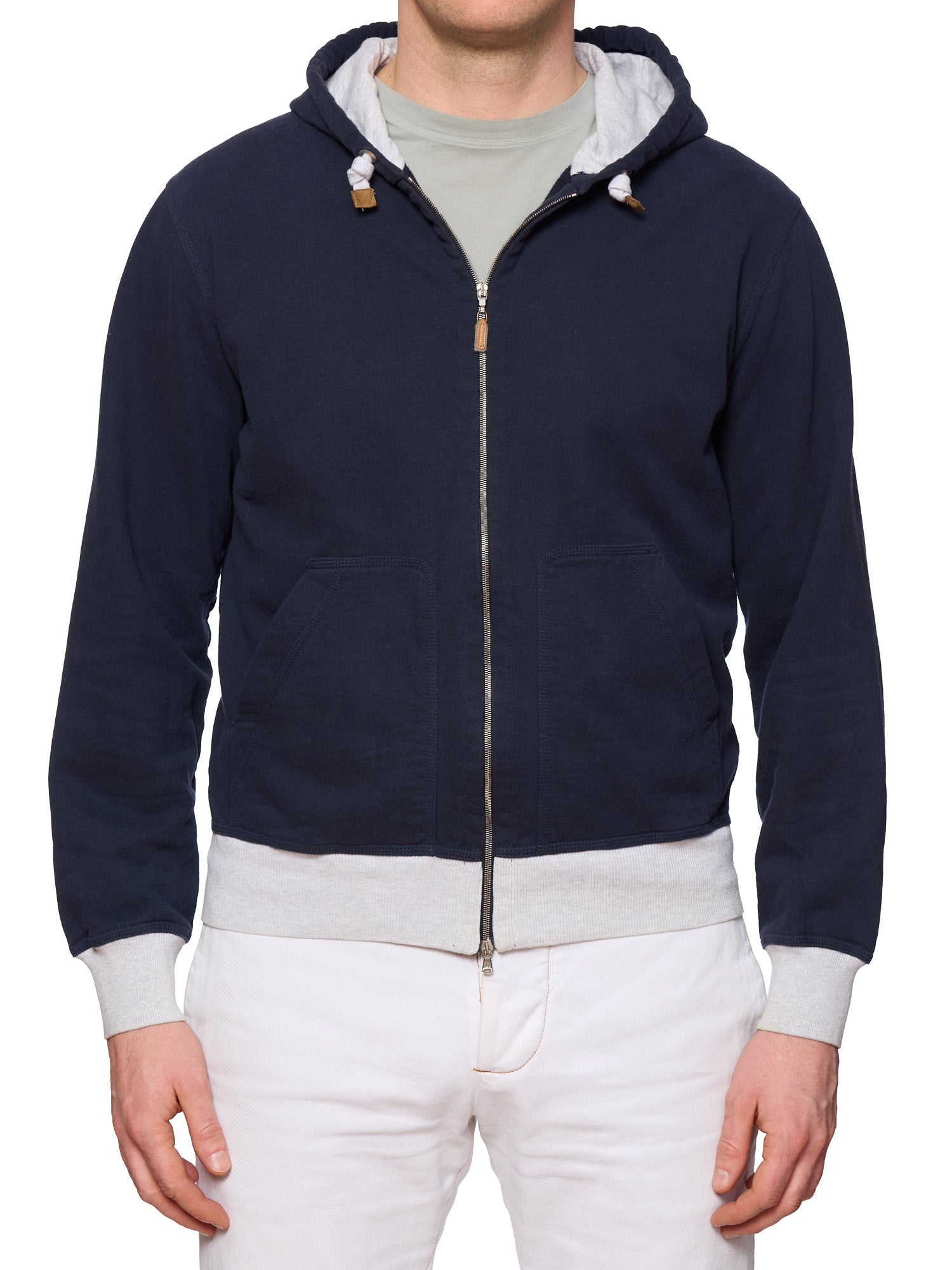 BRUNELLO CUCINELLI Navy Blue Cotton Zip Hoodie Size EU 50 US M