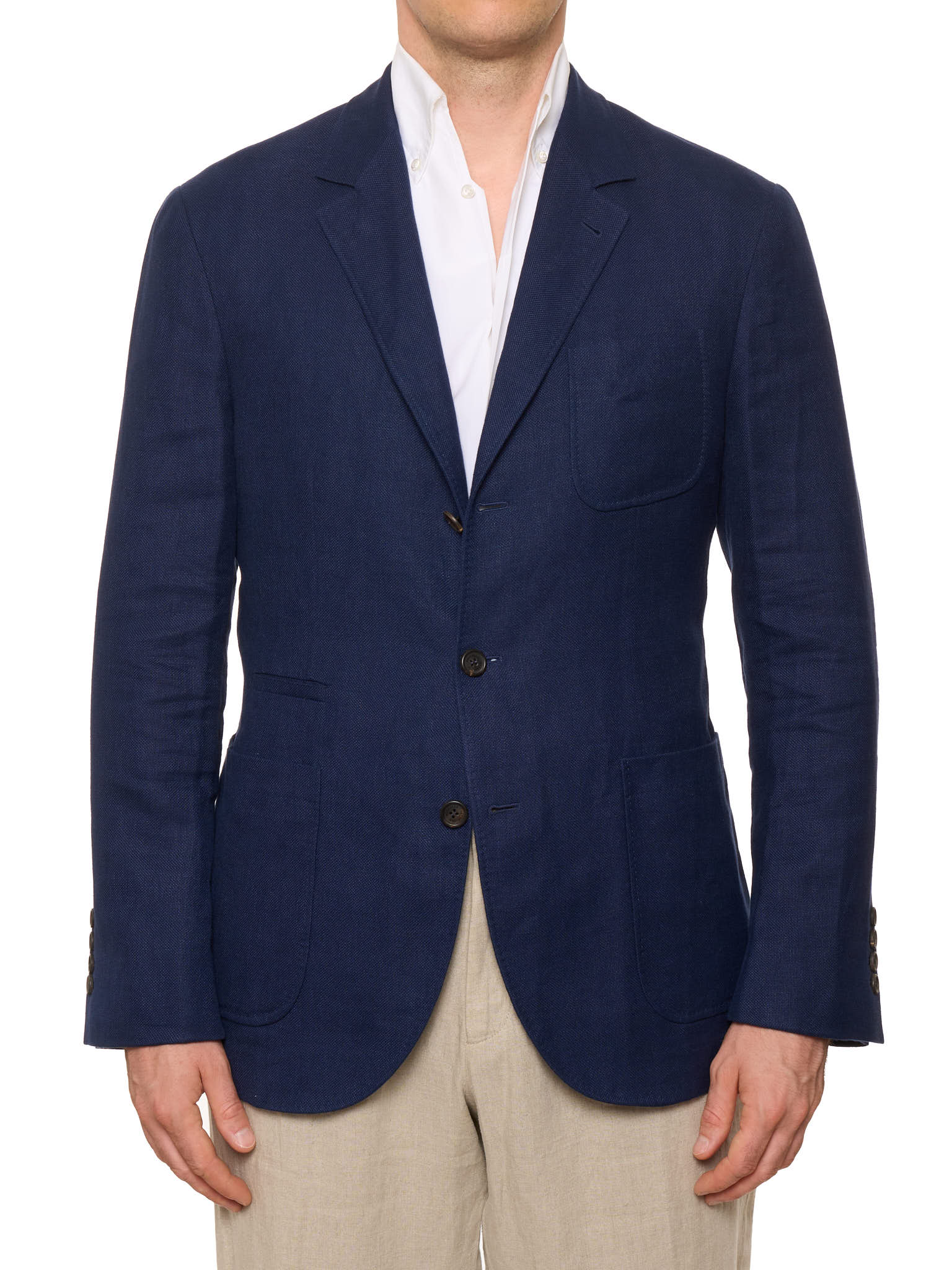 BRUNELLO CUCINELLI Navy Blue Linen-Wool-Silk Hopsack Blazer Jacket NEW