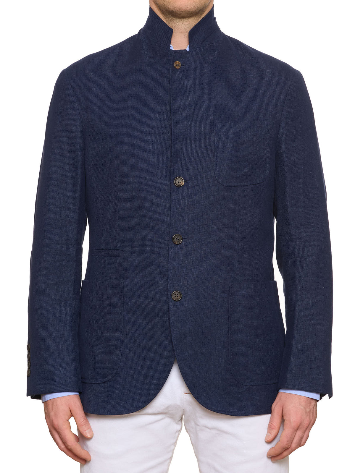 BRUNELLO CUCINELLI Navy Blue Linen-Wool-Silk Hopsack Blazer Jacket NEW