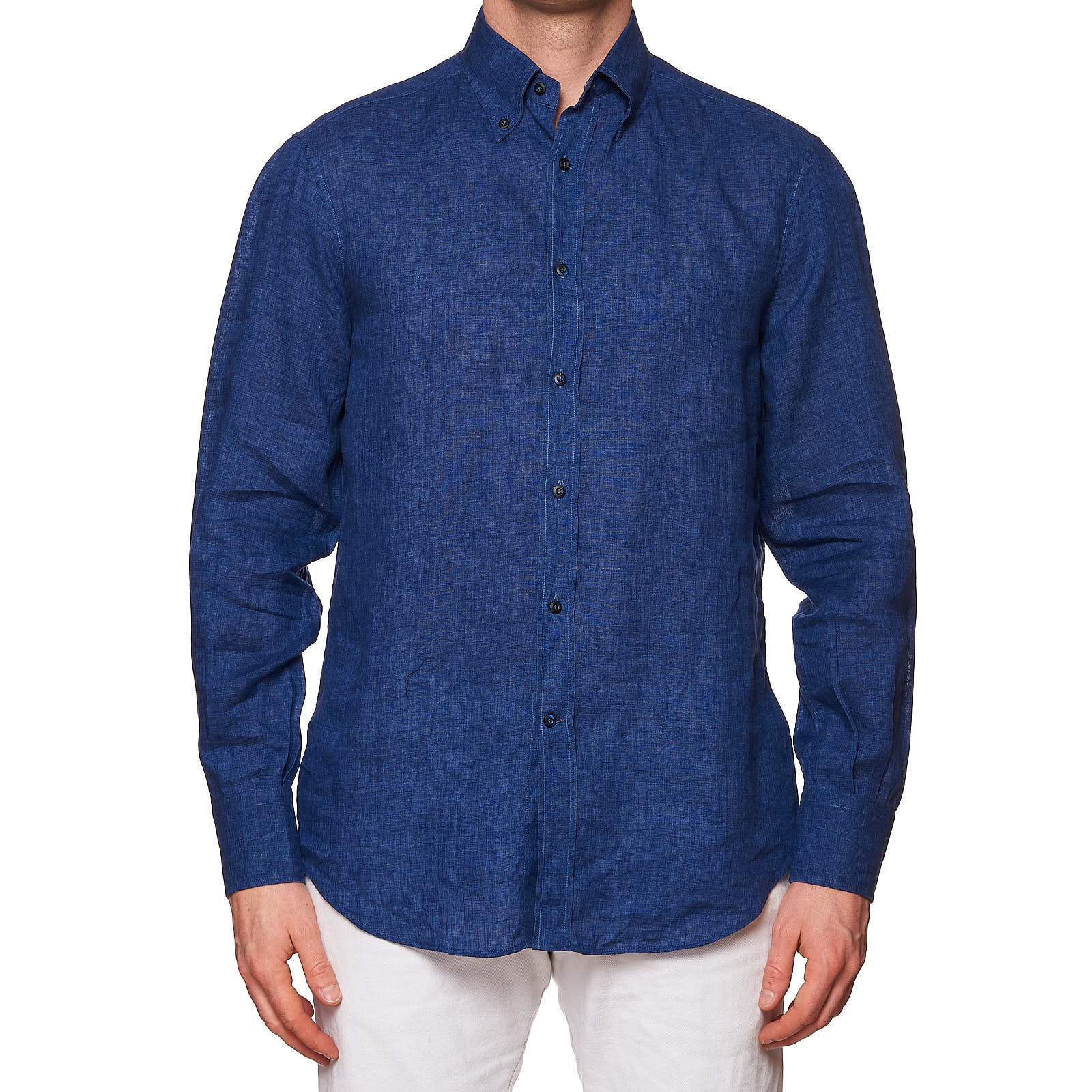 BRUNELLO CUCINELLI Navy Blue Linen Button-Down Collar Basic Fit Casual Shirt NEW L BRUNELLO CUCINELLI