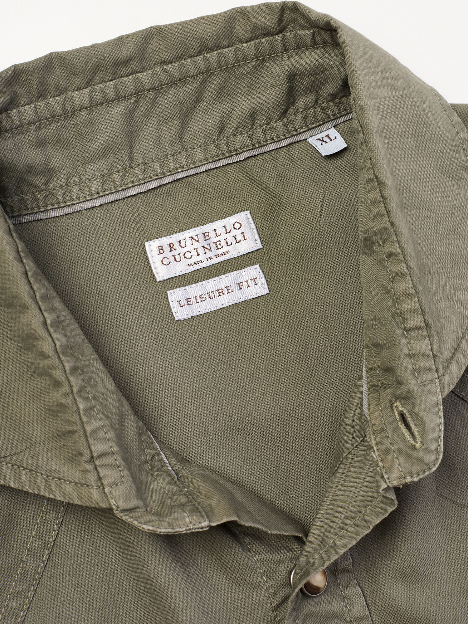 BRUNELLO CUCINELLI Olive Cotton Leisure Fit Casual Western Shirt