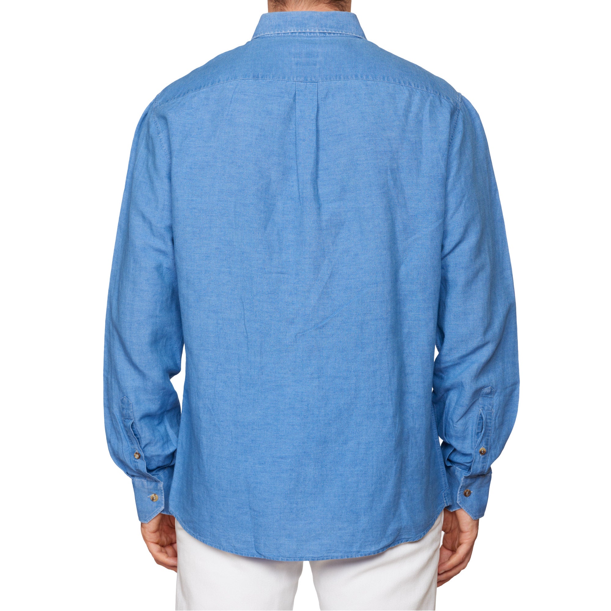 BRUNELLO CUCINELLI Blue Linen-Cotton Button-Down Casual Shirt Size M Basic Fit BRUNELLO CUCINELLI