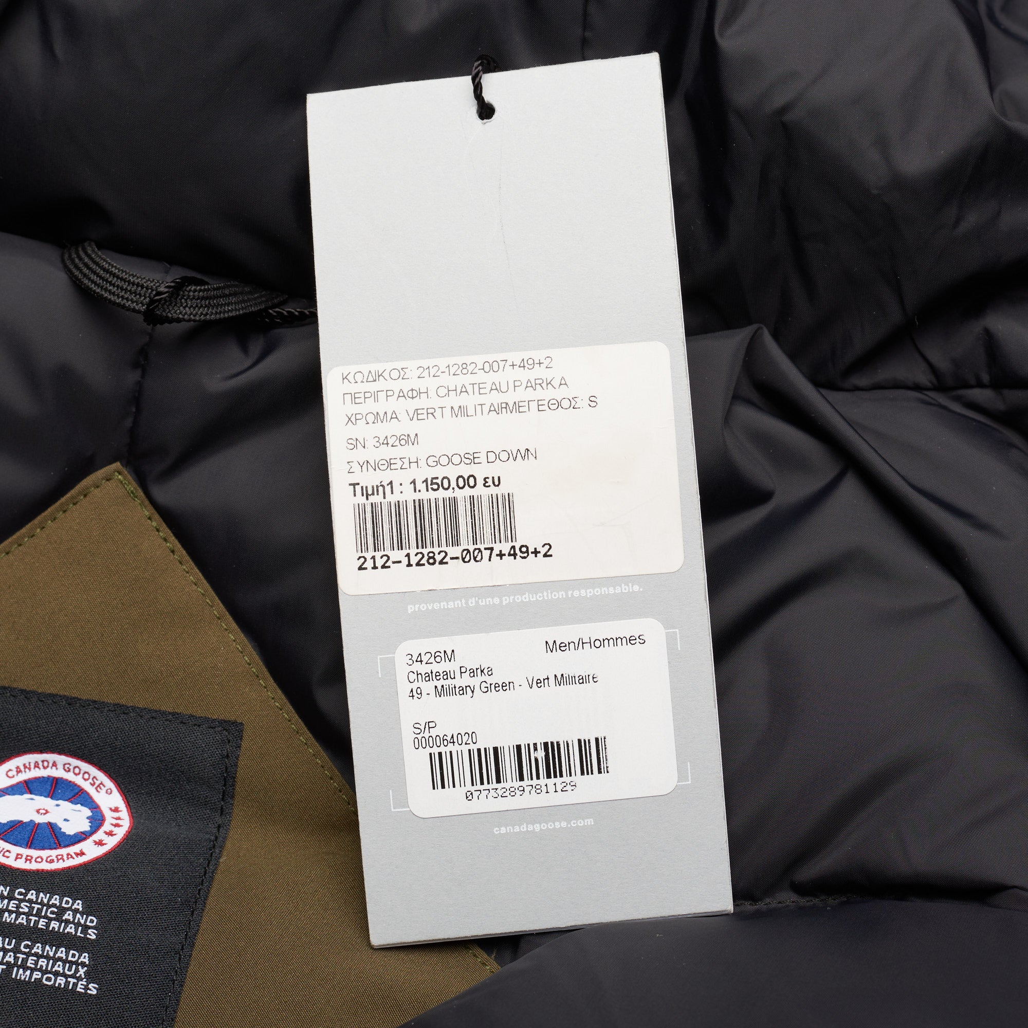 CANADA GOOSE Chateau Parka 3426M 49 Military Green Down Jacket Size S Fur Ruff CANADA GOOSE