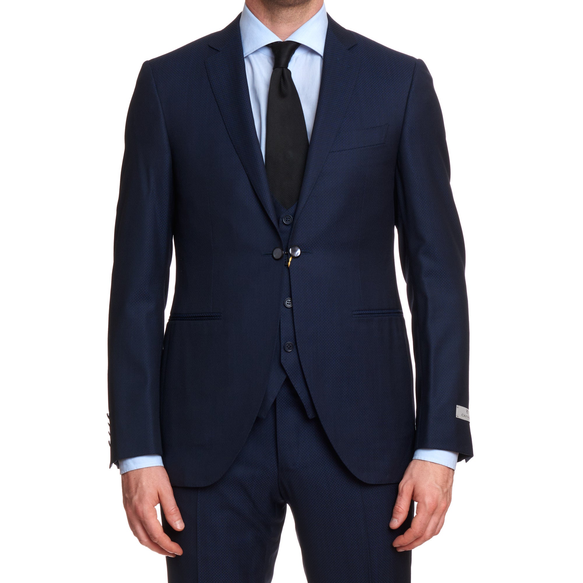 CANALI 1934 Navy Blue Jacquard Wool-Silk 1 Button 3 Piece Suit EU 50 US 40 Slim Fit CANALI