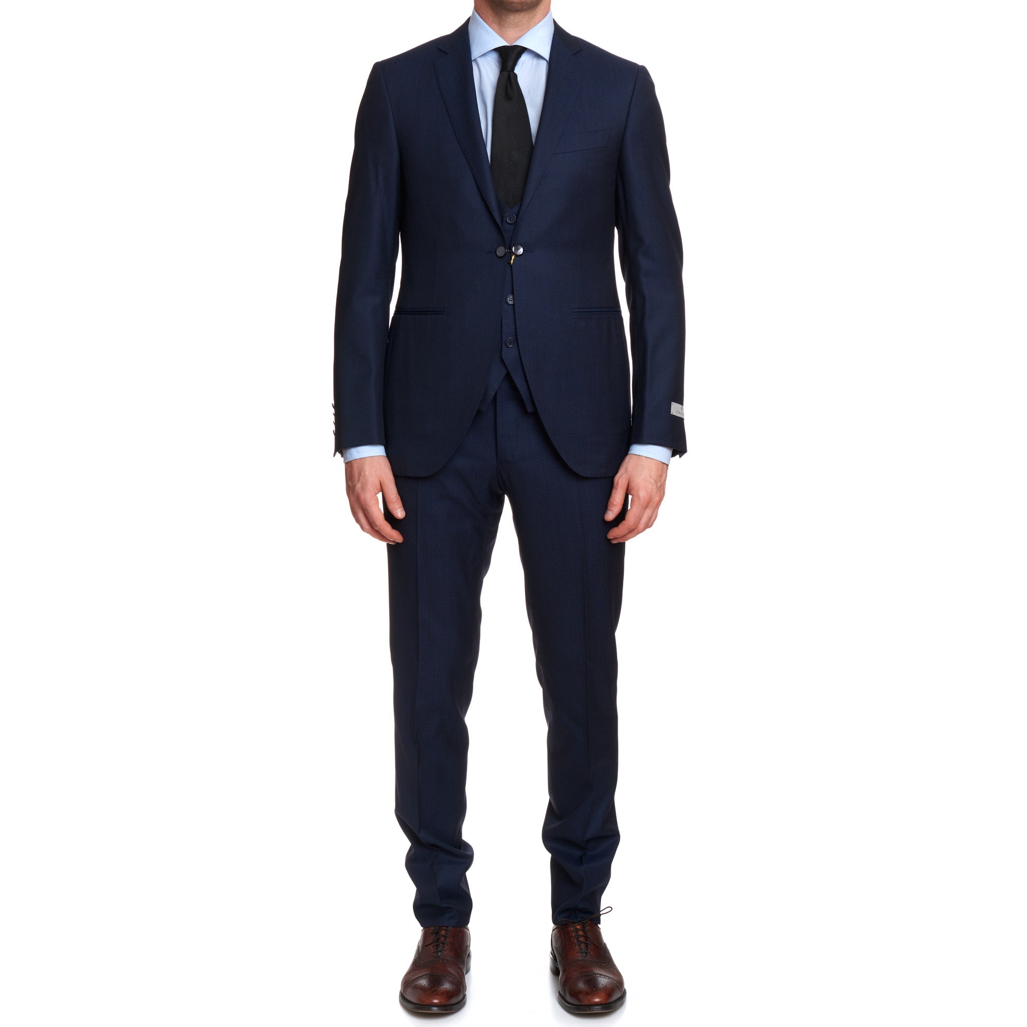 CANALI 1934 Navy Blue Jacquard Wool-Silk 1 Button 3 Piece Suit EU 50 US 40 Slim Fit CANALI