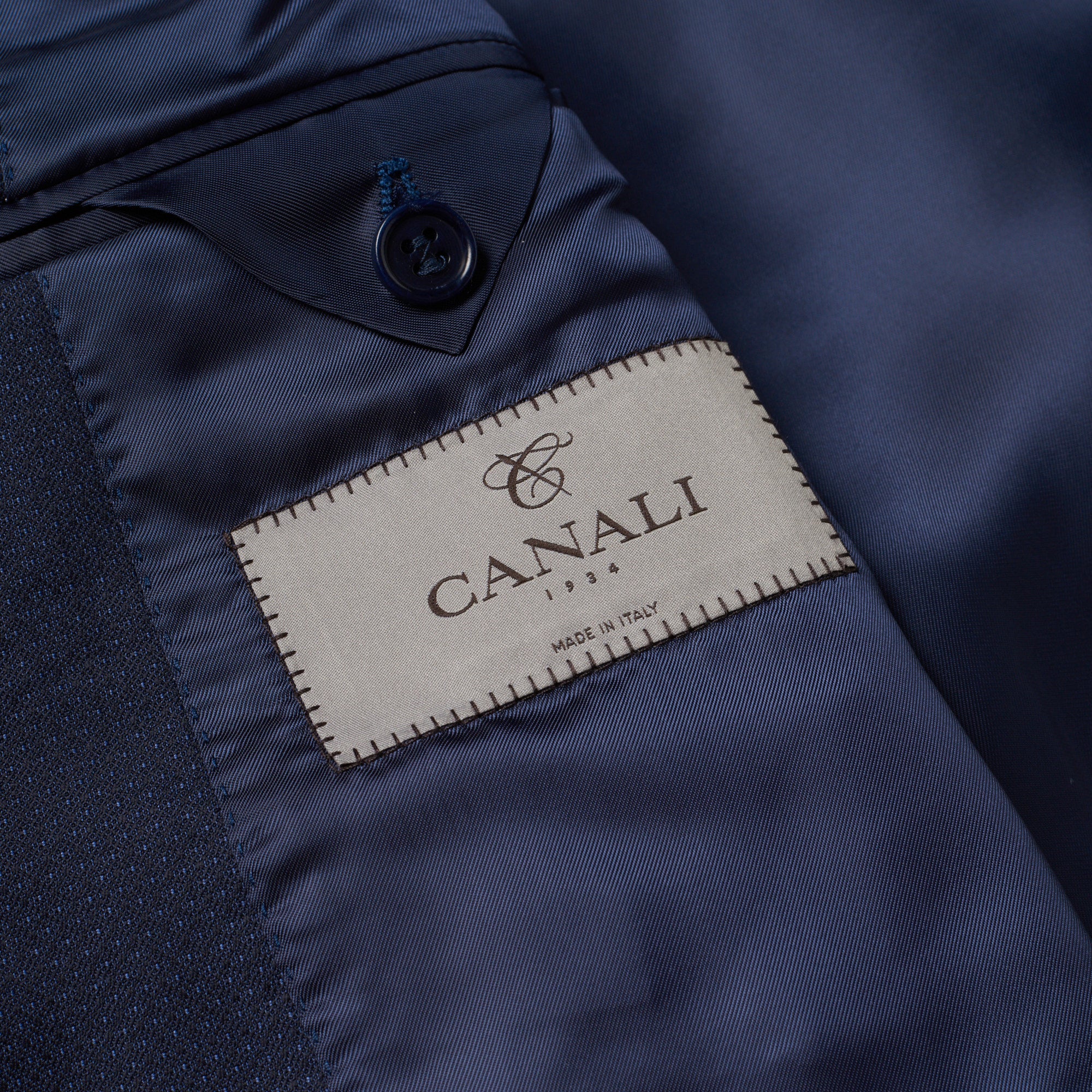 CANALI 1934 Navy Blue Jacquard Wool-Silk 1 Button 3 Piece Suit EU 50 US 40 Slim Fit CANALI