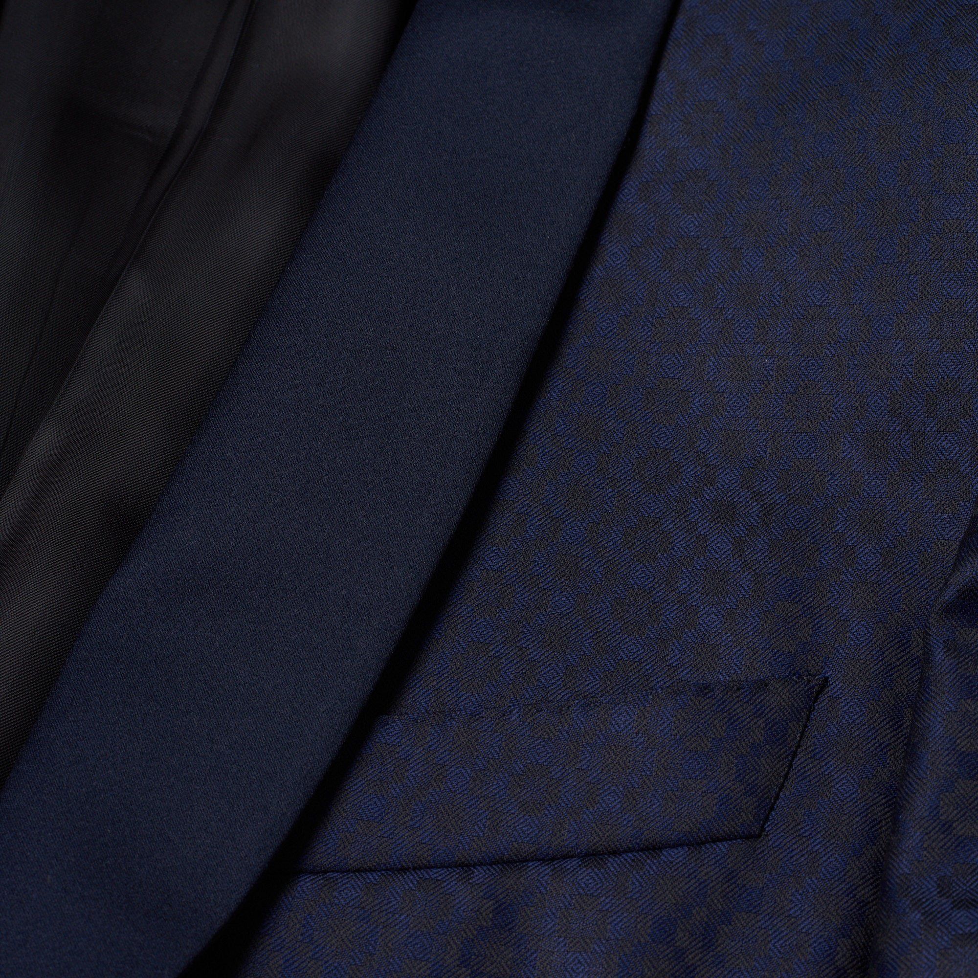 CANALI 1934 Blue Geometric Wool 1 Button Shawl Collar Formal Suit EU 50 US 40 Slim Fit CANALI