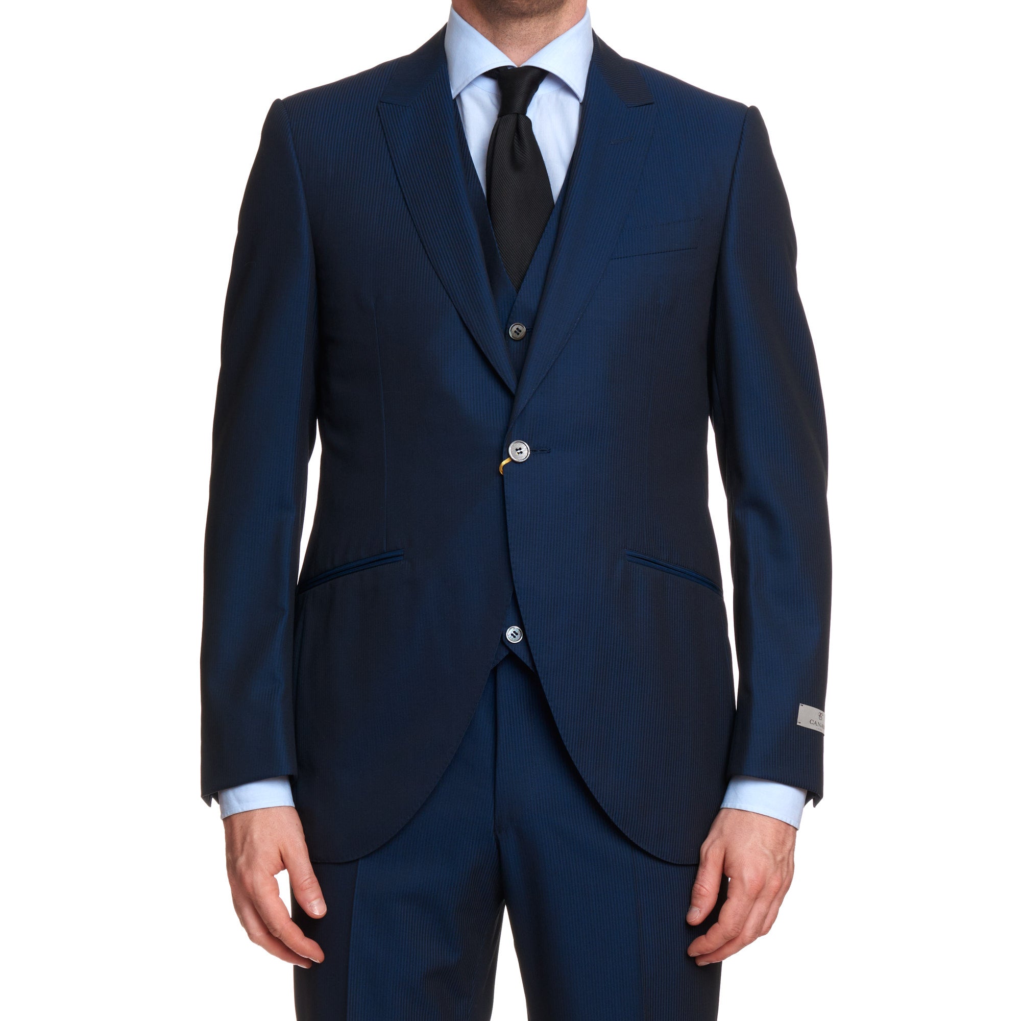 CANALI 1934 Blue Herringbone Wool 3 Piece Peak Lapel Suit EU 50 US 40 Regular Slim Fit Cut CANALI