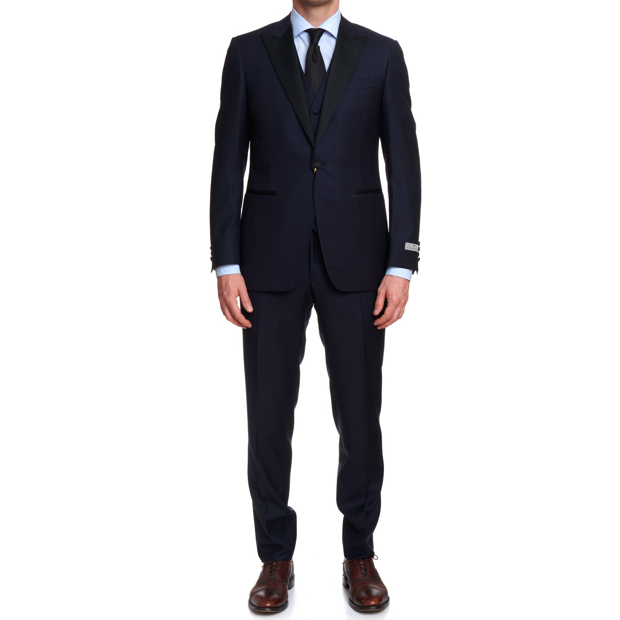 CANALI 1934 Blue Water Resistant Wool 3 Piece Peak Lapel Formal Suit EU 50 US 40 Slim Fit CANALI