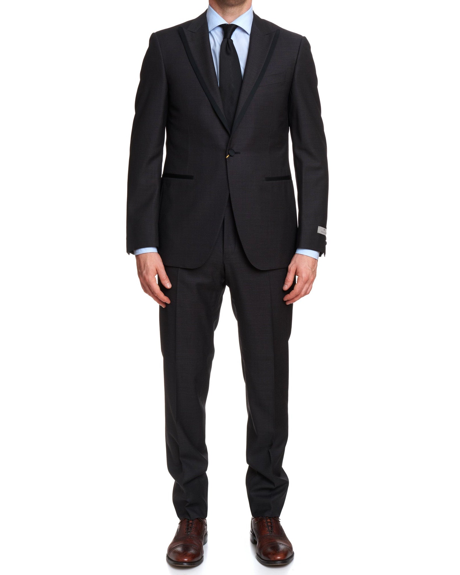 CANALI 1934 Dark Gray Water Resistant Wool 1 Button Peak Lapel Suit EU 50 US 40 Slim Fit CANALI