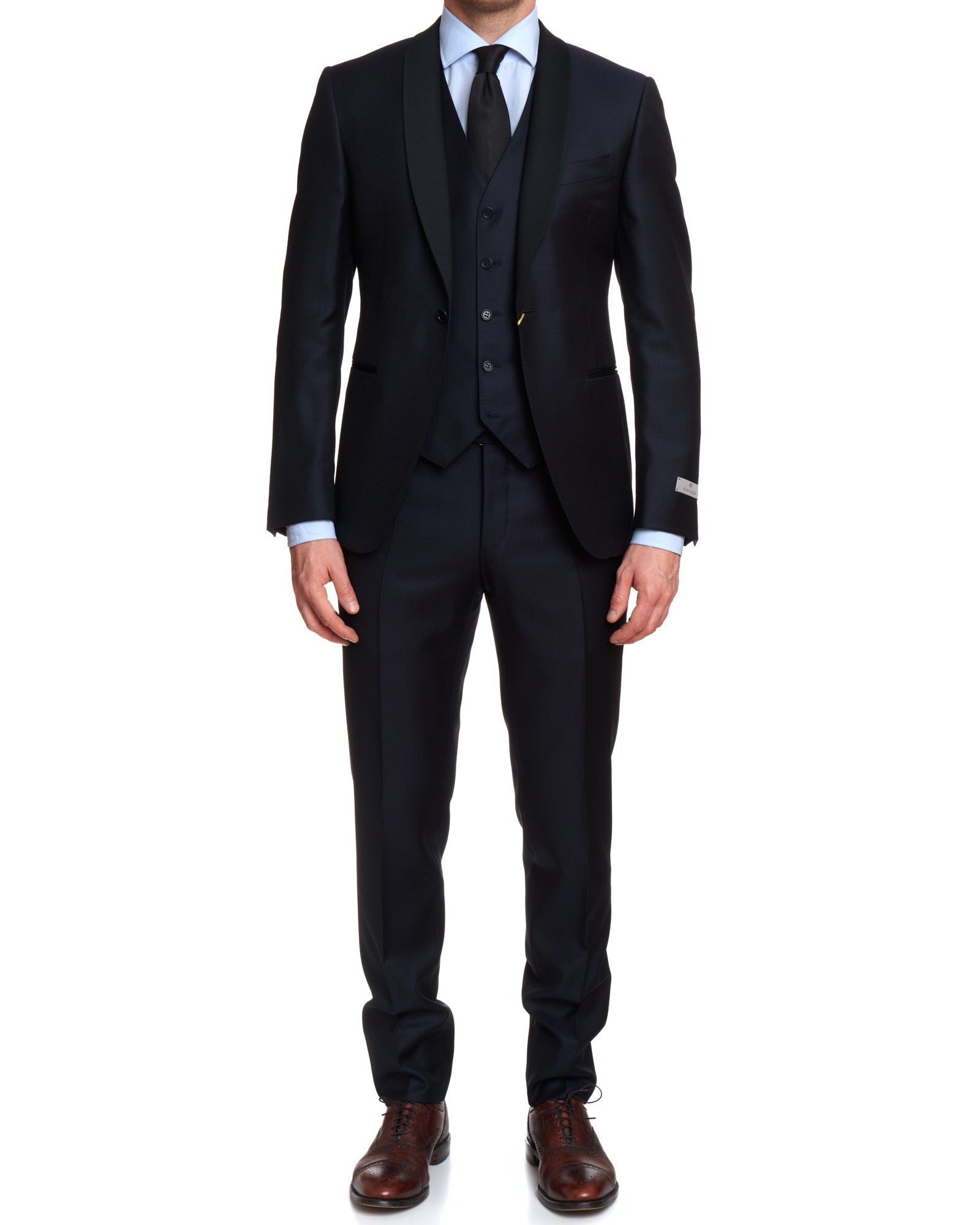 CANALI 1934 Blue Jacquard Wool 3 Piece Shawl Collar Formal Suit EU 50 US 40 Slim Fit CANALI