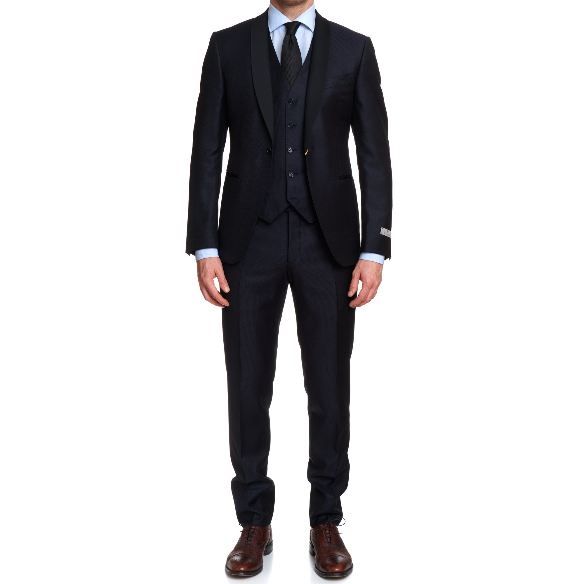 CANALI 1934 Blue Jacquard Wool 3 Piece Shawl Collar Formal Suit EU 50 US 40 Slim Fit CANALI