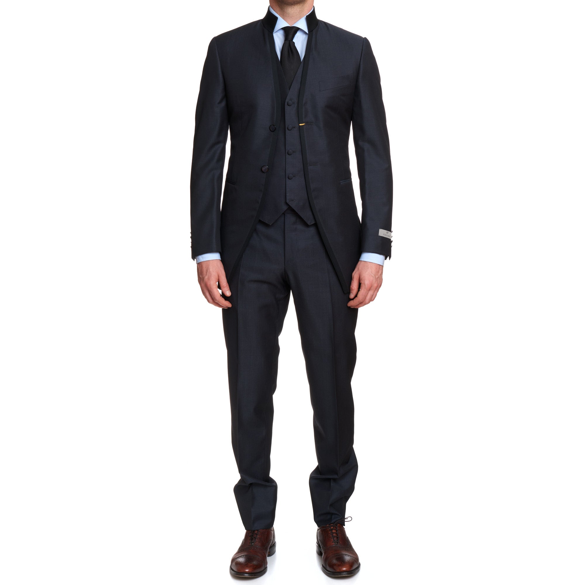 CANALI 1934 Gray Travel Wool-Mohair 3 Piece Mandarin Collar Formal Suit EU 50 US 40 CANALI