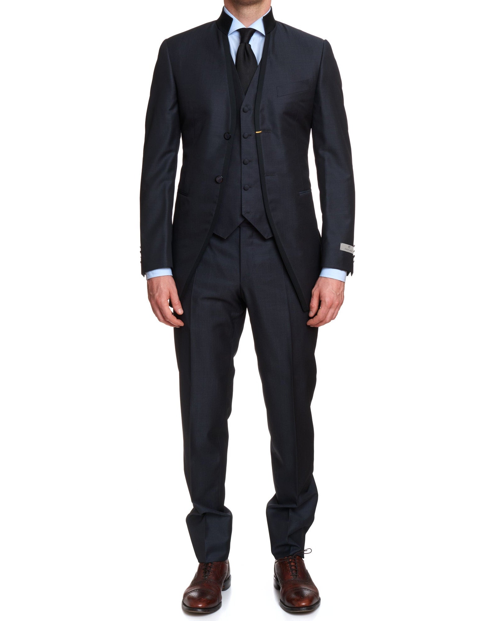 CANALI 1934 Gray Travel Wool-Mohair 3 Piece Mandarin Collar Formal Suit EU 50 US 40 CANALI