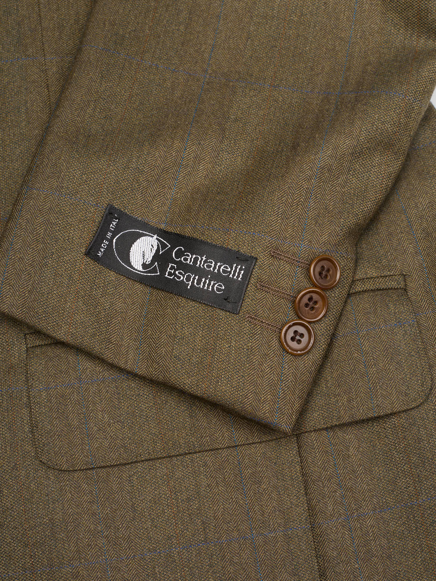 CANTARELLI Esquire for Sir Wilson Torino Olive Green Windowpane Virgin Wool Suit