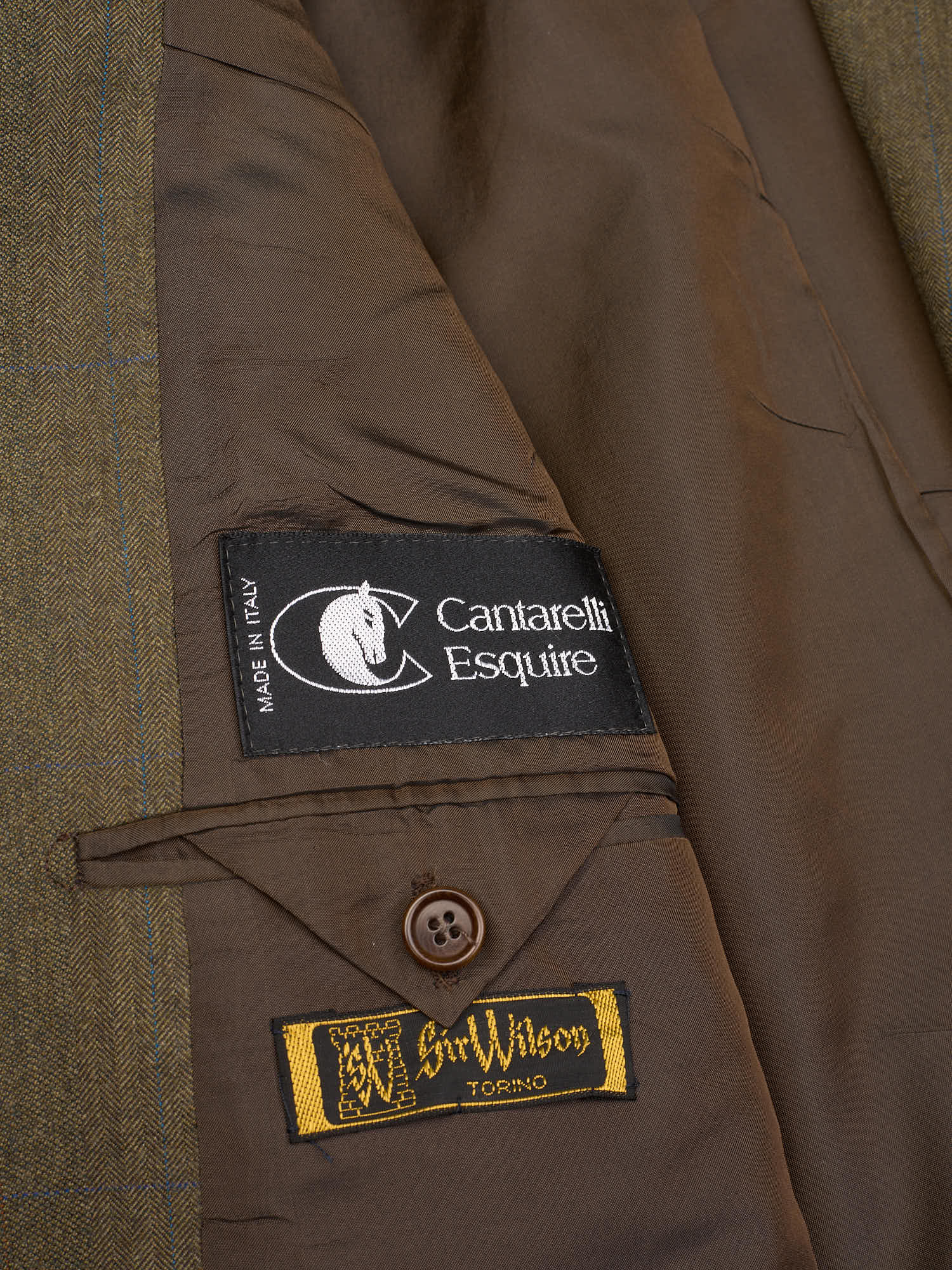 CANTARELLI Esquire for Sir Wilson Torino Olive Green Windowpane Virgin Wool Suit