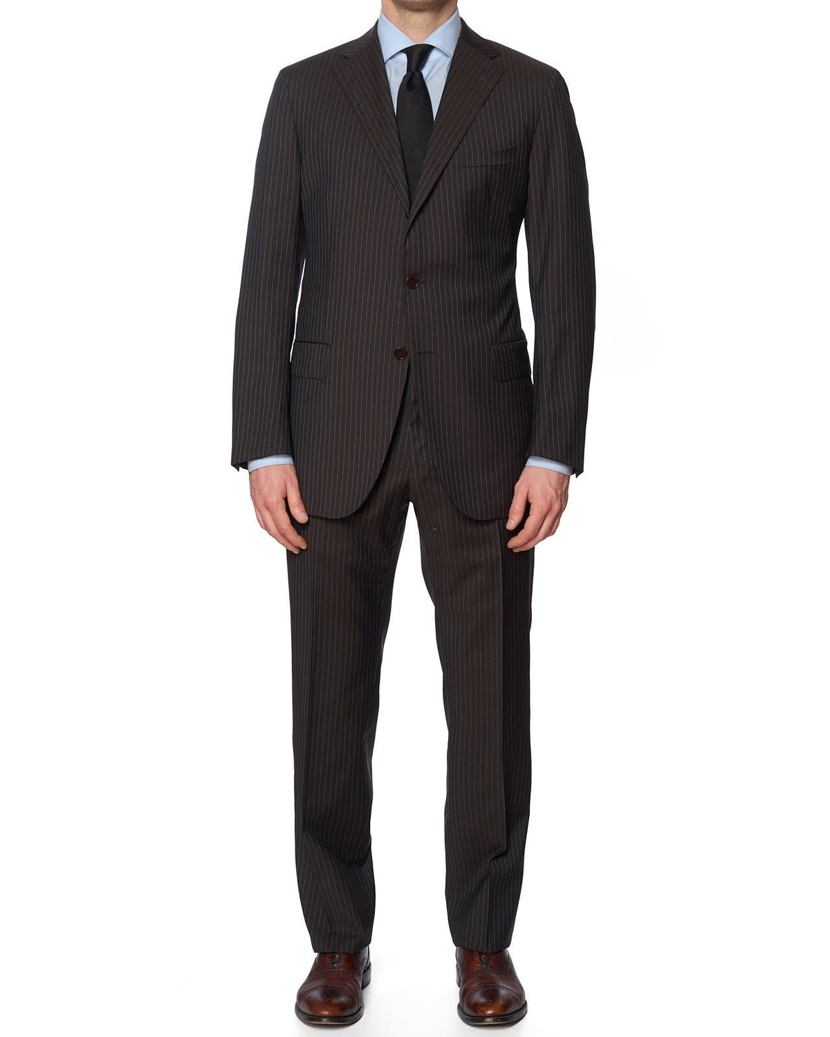 VANNUCCI Diplomat Brown Striped Virgin Wool Super 100's Suit EU 54 NEW US 44