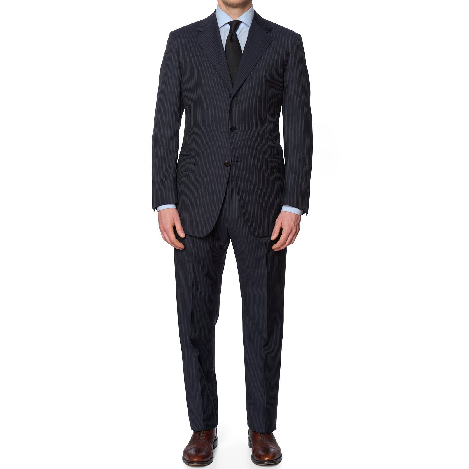 VANUCCI Milano Navy Blue Striped Virgin Wool Suit EU 52 NEW US 42