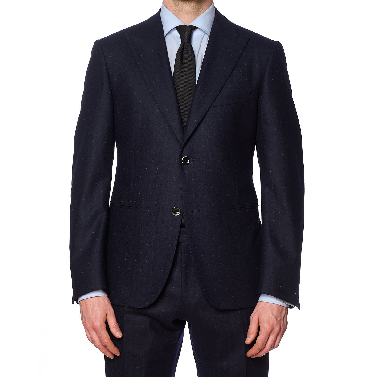 VANNUCCI Navy Blue Dotted Wool Peak Lapel Suit EU 52 NEW US 42