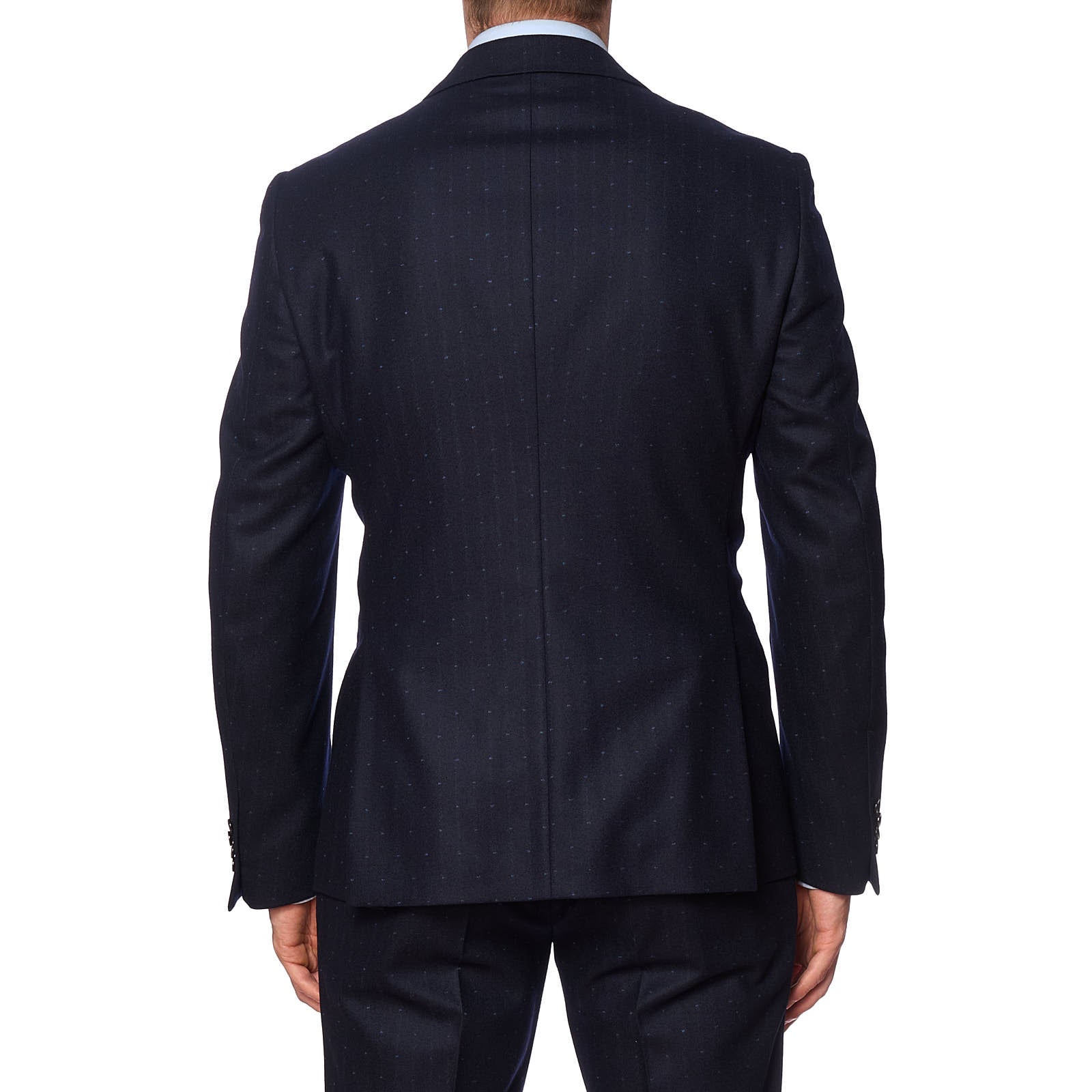 VANNUCCI Navy Blue Dotted Wool Peak Lapel Suit EU 52 NEW US 42