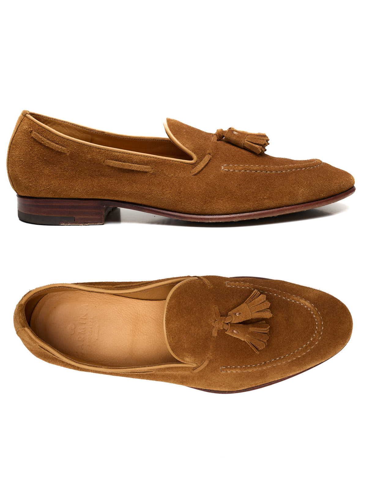 CARMINA Tobacco Suede Unlined Tassel Loafers