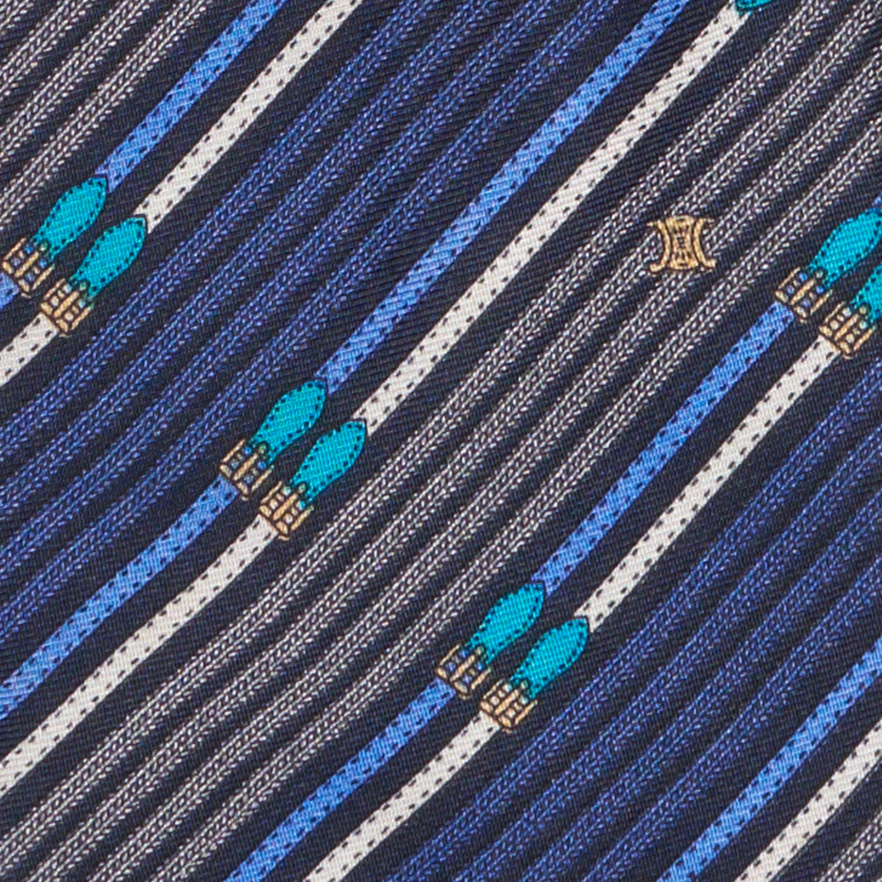 CELINE Paris Handmade Blue Striped Silk Tie CÉLINE