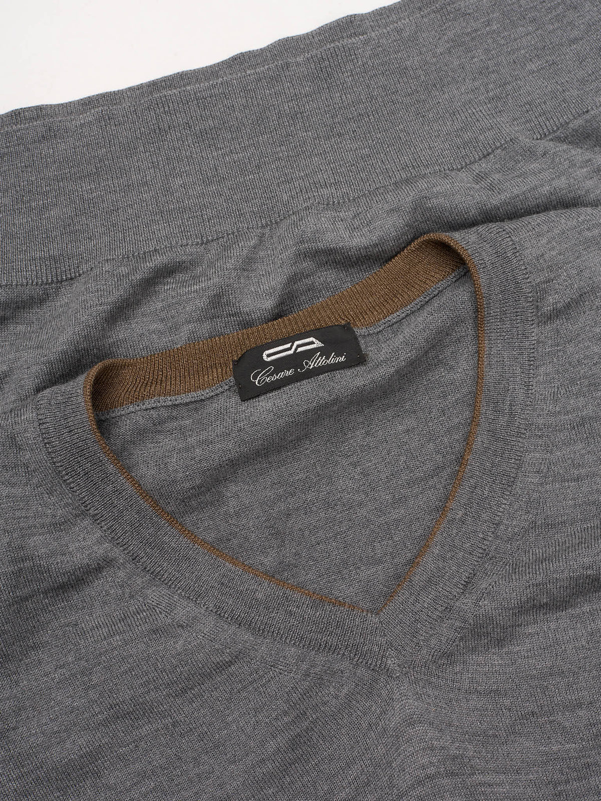 CESARE ATTOLINI Gray Wool-Silk V-Neck Sweater NEW M