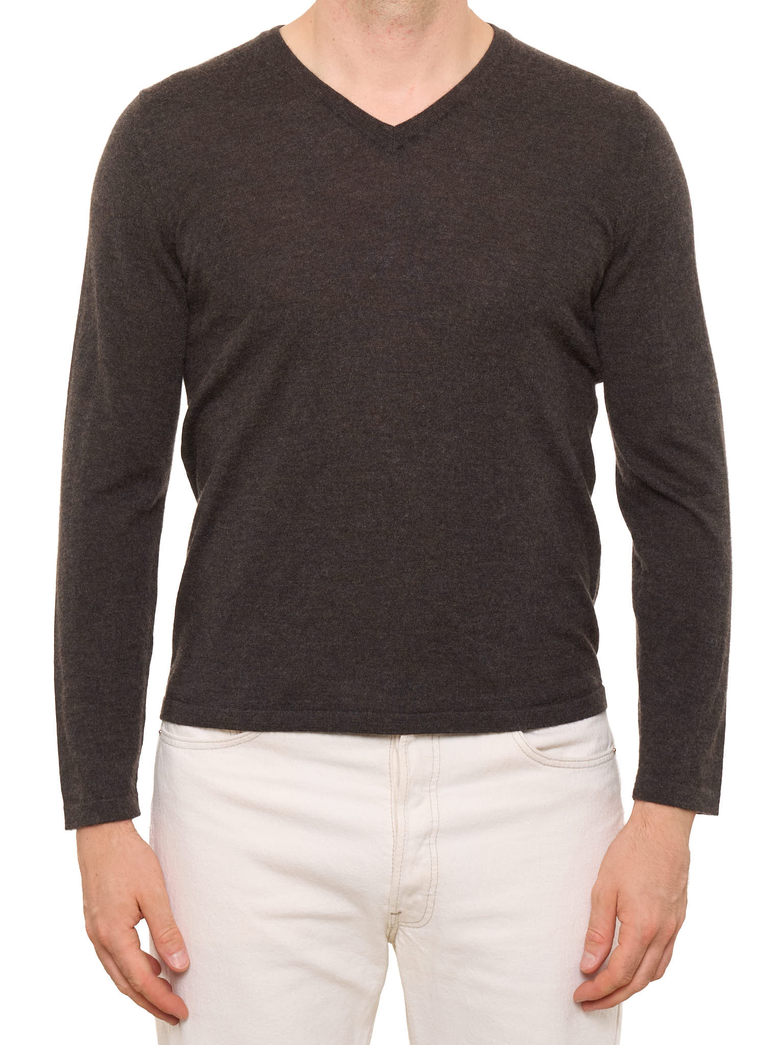 CESARE ATTOLINI Brown Cashmere-Silk V-Neck Sweater M
