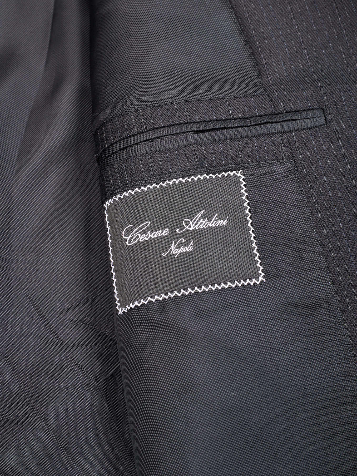 CESARE ATTOLINI Napoli Handmade Black Pinstripe Wool Suit EU 54 US 44