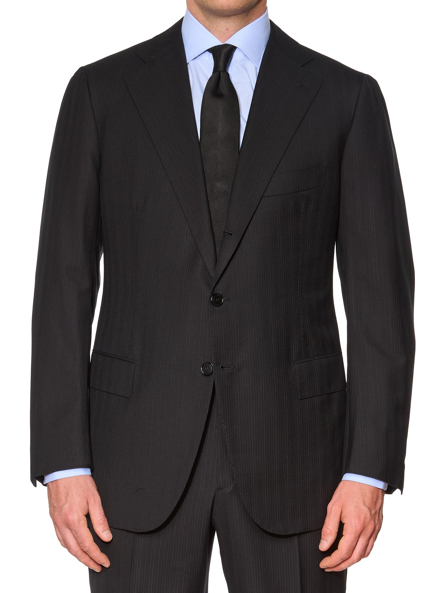 CESARE ATTOLINI Napoli Handmade Black Pinstripe Wool Suit EU 54 US 44