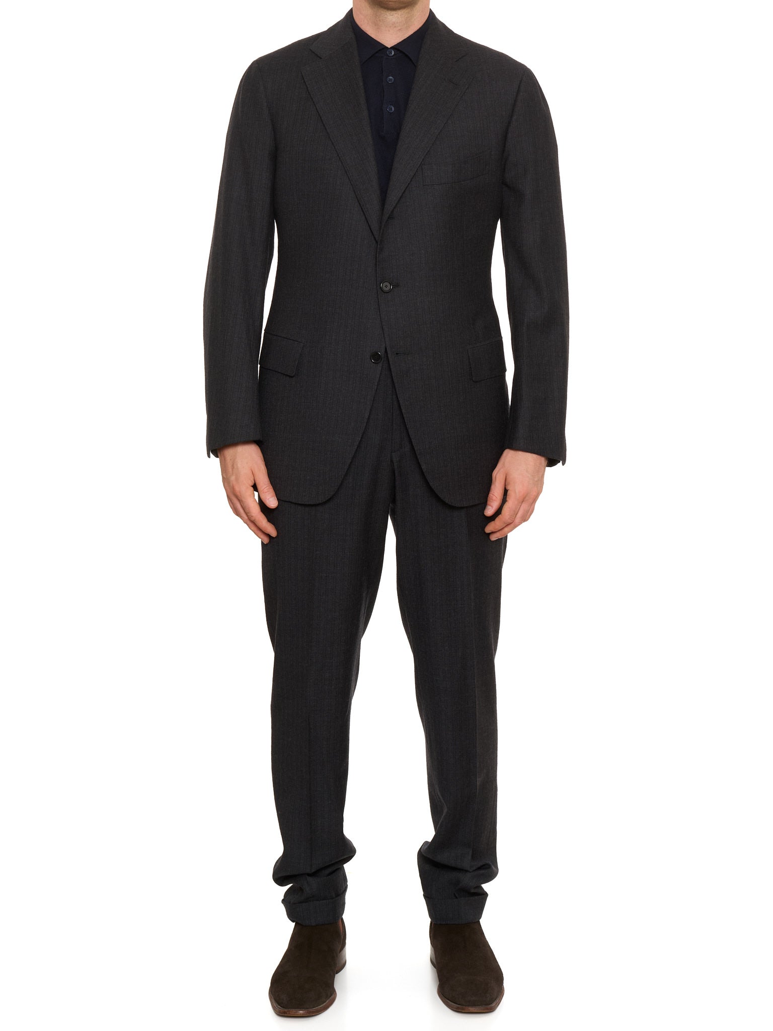 CESARE ATTOLINI Napoli Charcoal Gray Wool Suit US 44 EU 54