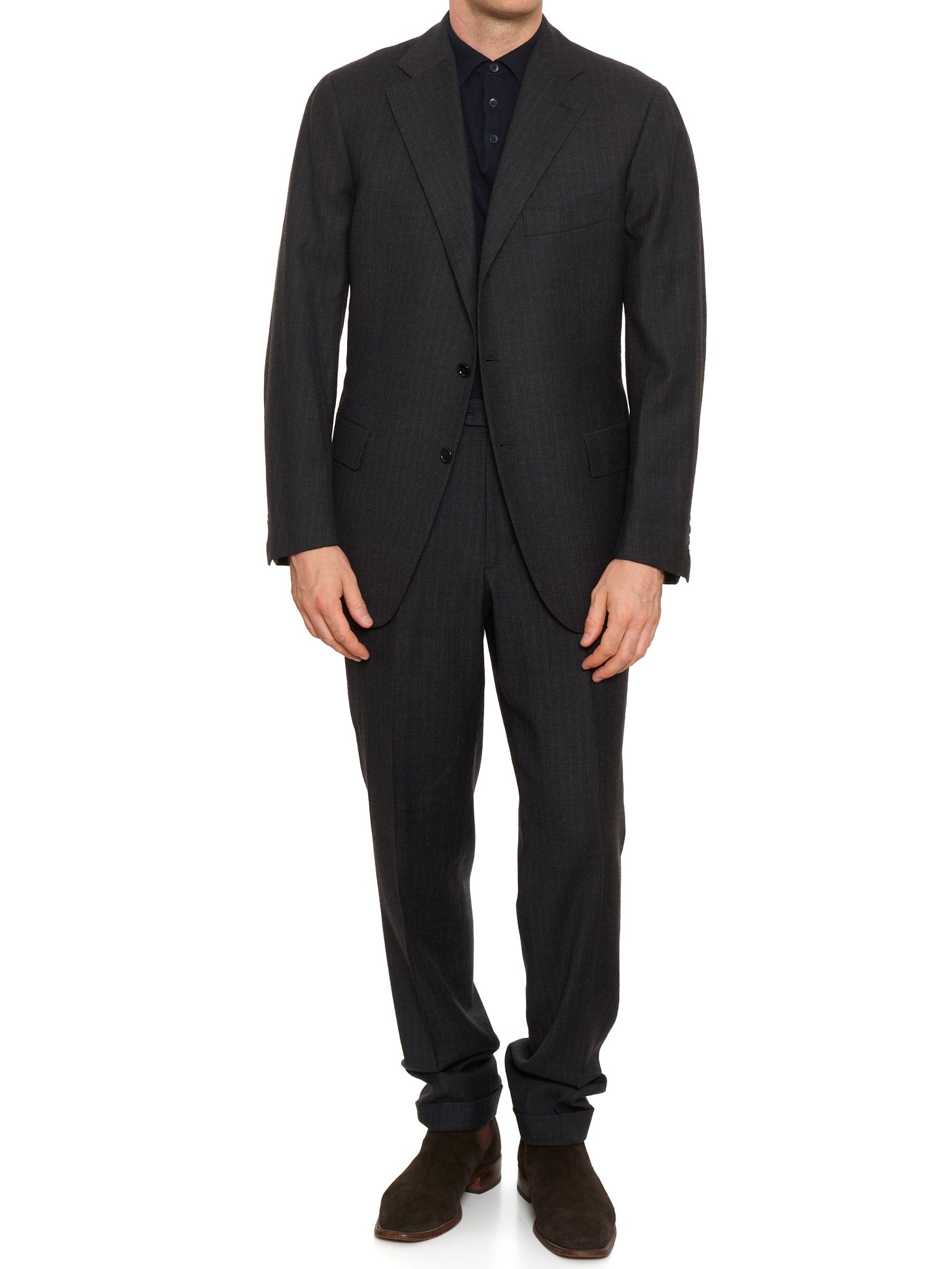 CESARE ATTOLINI Napoli Charcoal Gray Wool Suit US 44 EU 54