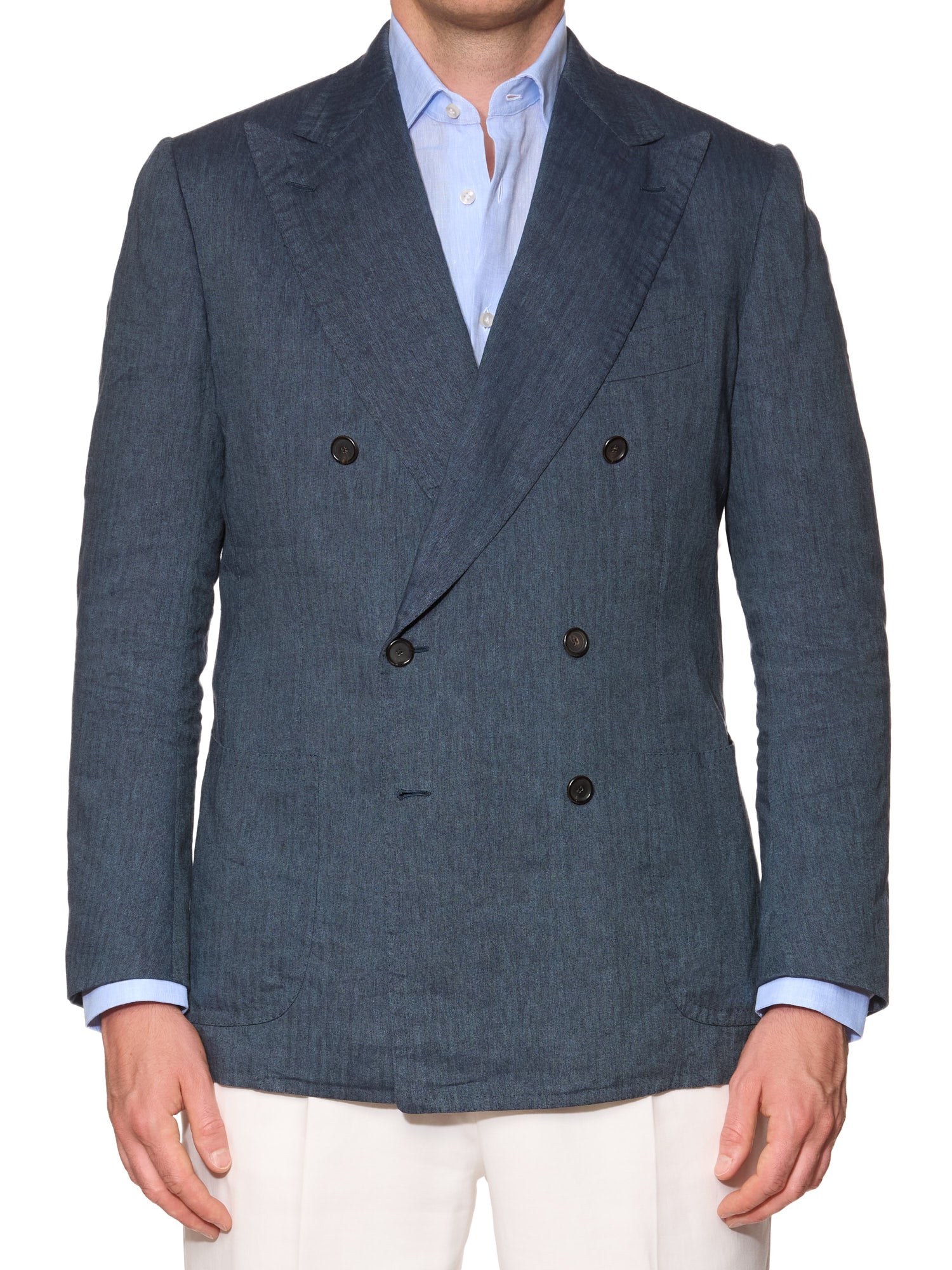 CESARE ATTOLINI for M.BARDELLI Blue Herringbone Linen-Wool-Silk Jacket EU 50 US 40