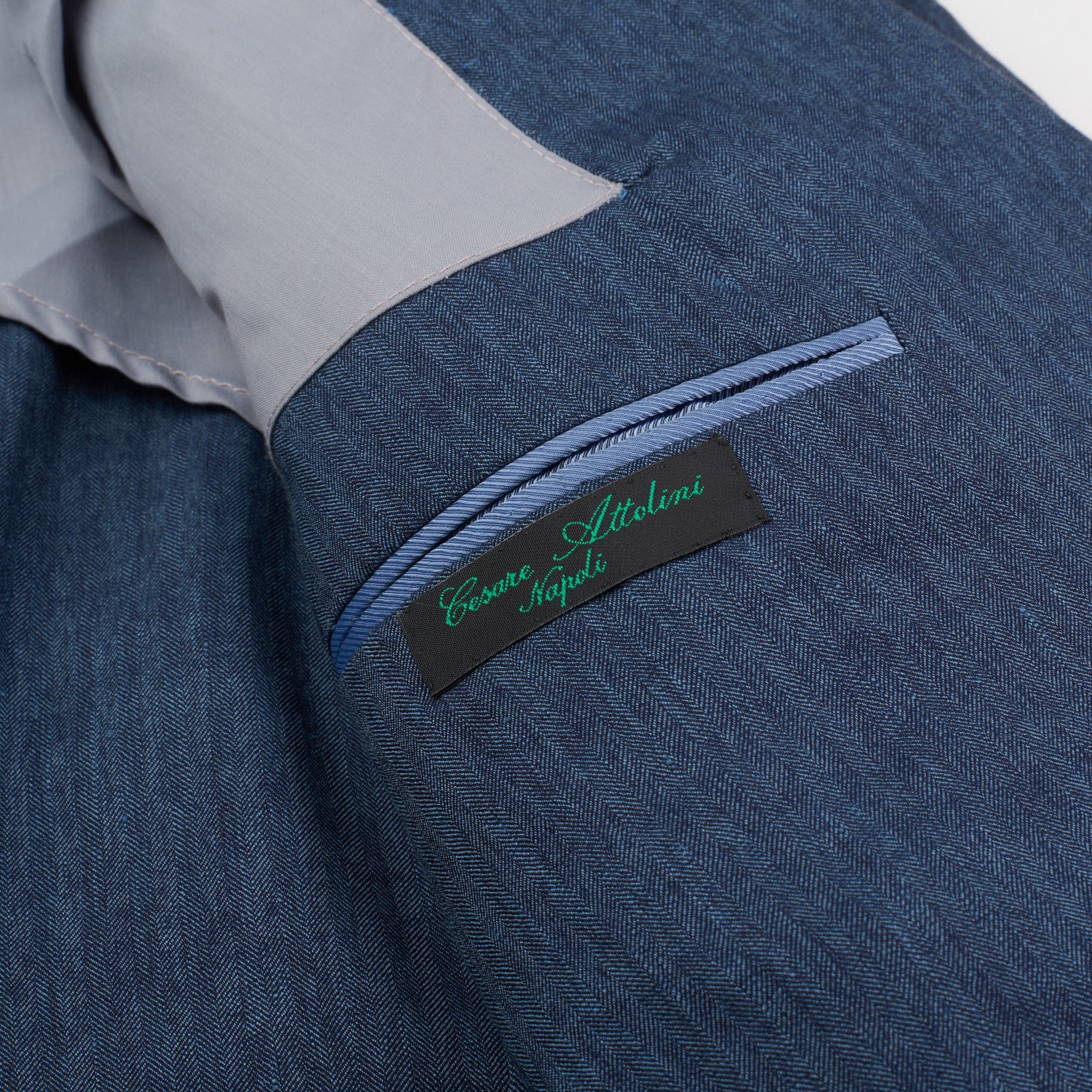 CESARE ATTOLINI for M.BARDELLI Blue Herringbone Linen-Wool-Silk Jacket EU 50 US 40 CESARE ATTOLINI
