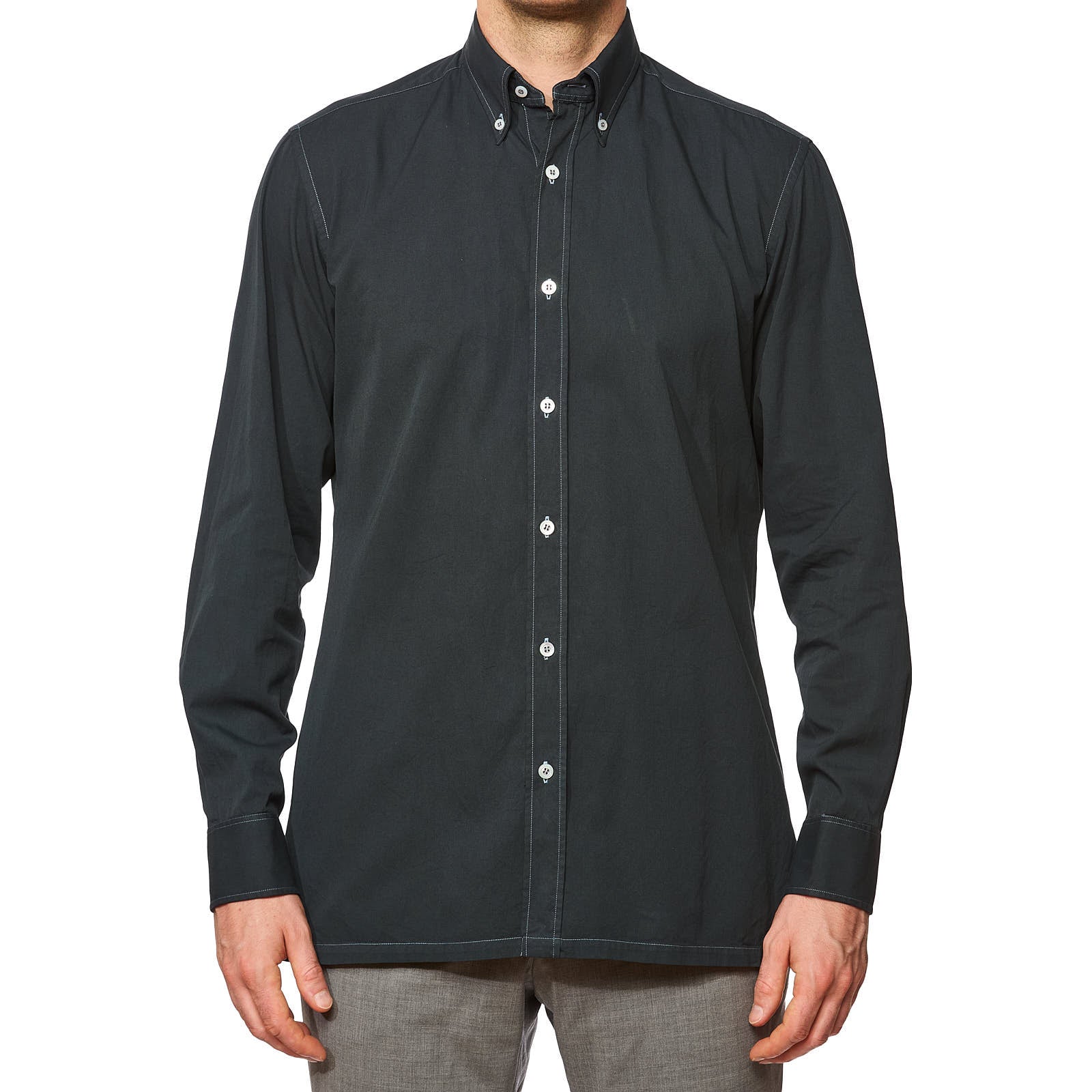 charvet dress shirts CHARVET Black Cotton Button-Down Shirt EU 40 NEW US 16