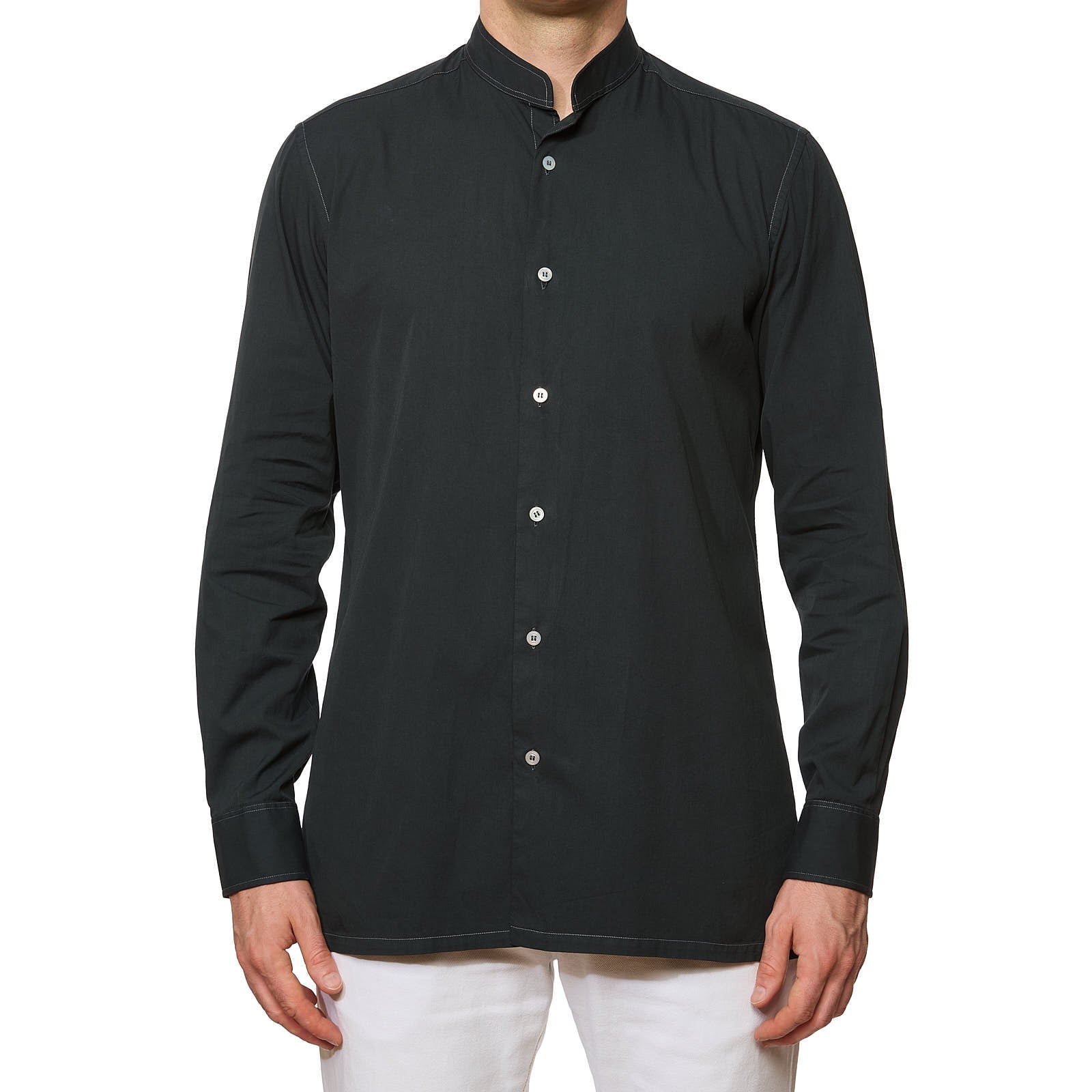 CHARVET Black Cotton Officer Collar Shirt EU 40 NEW US 16 CHARVET Black Cotton Officer Collar Shirt EU 40 NEW US 16