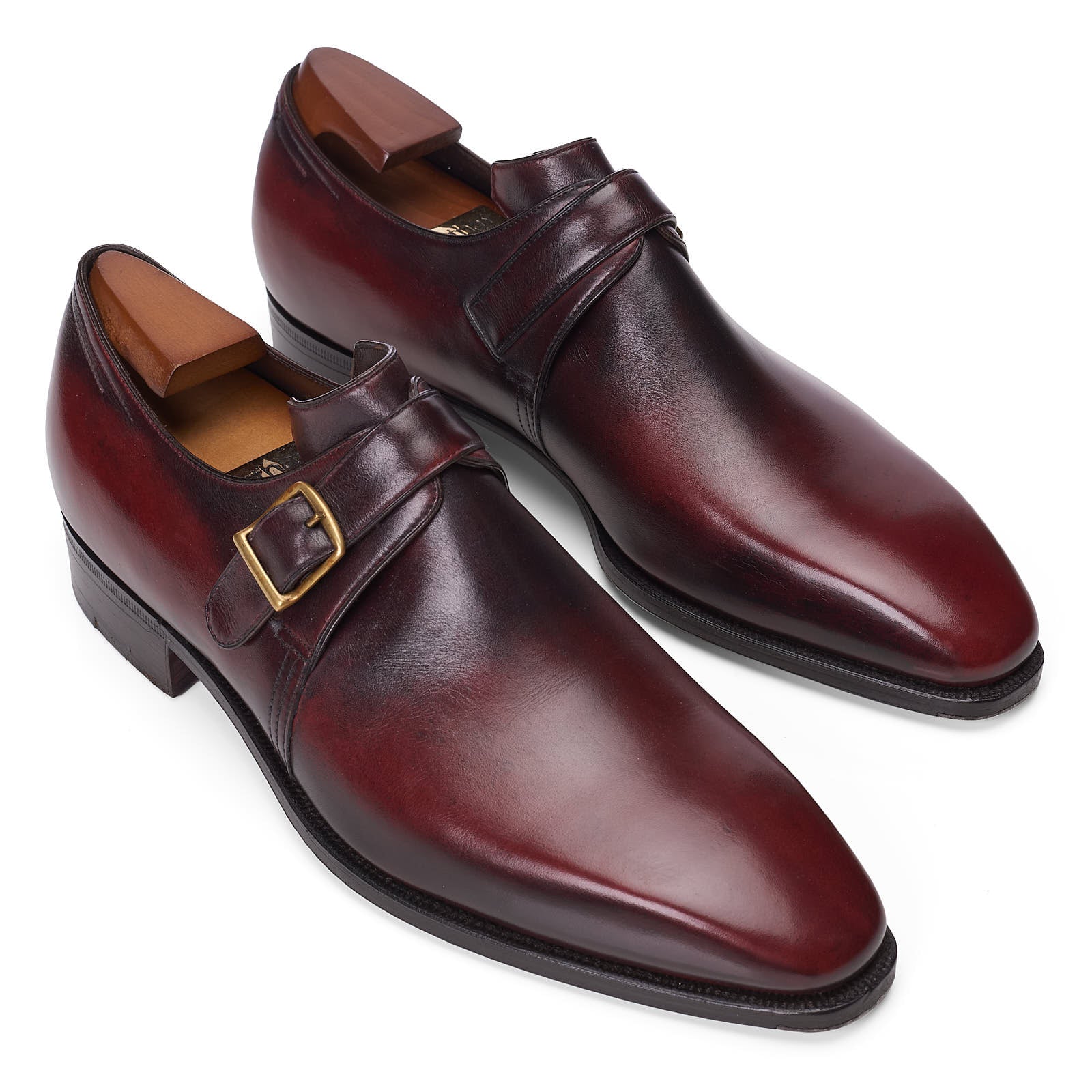 CORTHAY Paris "Arca Buckle" Burgundy Calf Leather Single Monk Dress Shoes