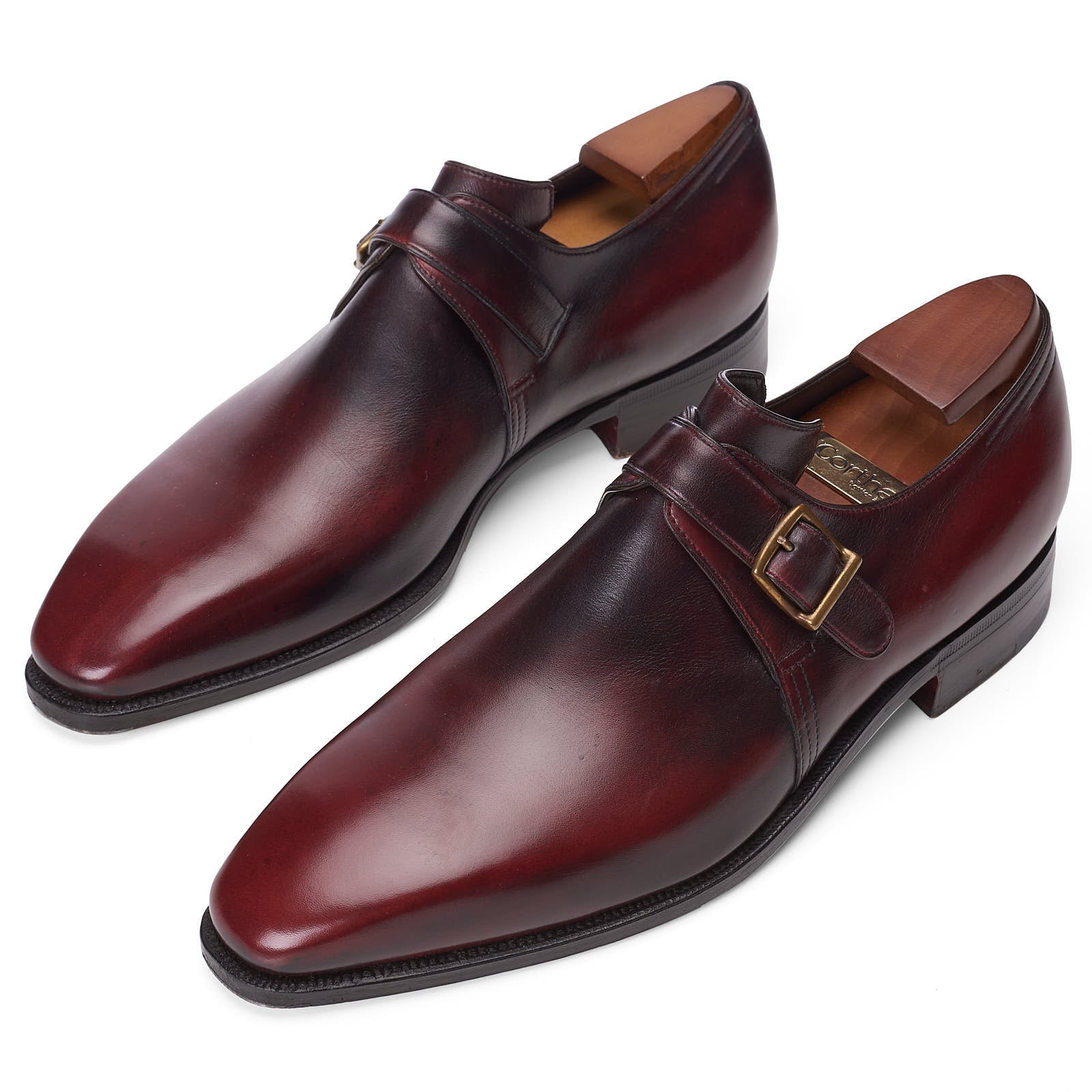CORTHAY Paris "Arca Buckle" Burgundy Calf Leather Single Monk Dress Shoes