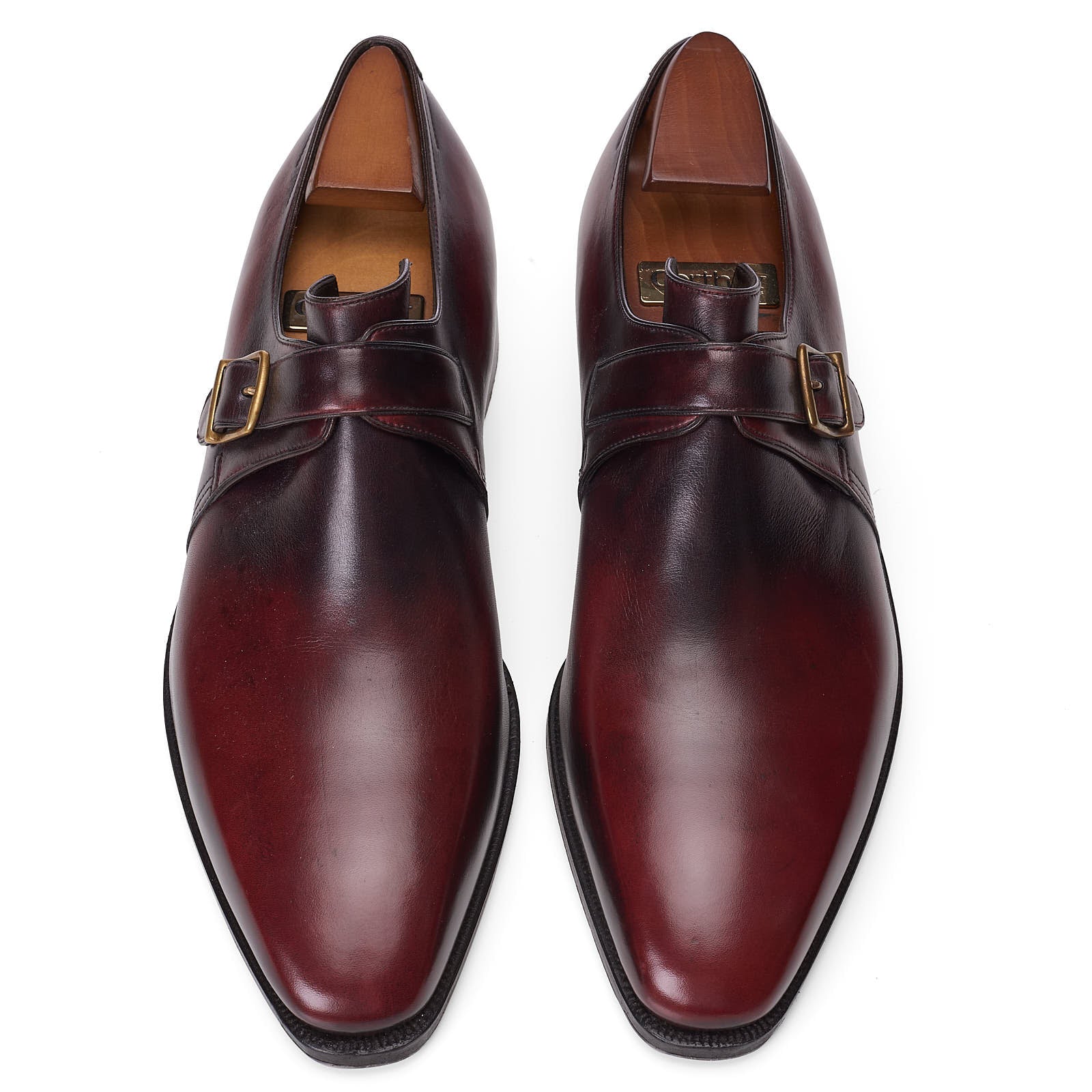 CORTHAY Paris "Arca Buckle" Burgundy Calf Leather Single Monk Dress Shoes