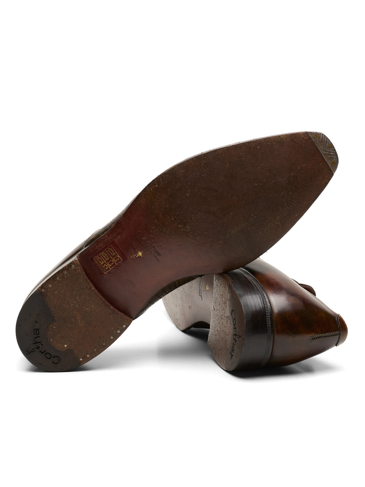 CORTHAY Paris "Arca" Brown Calf Leather with Crocodile Trims 2 Eyelet Derby Shoes 7.5