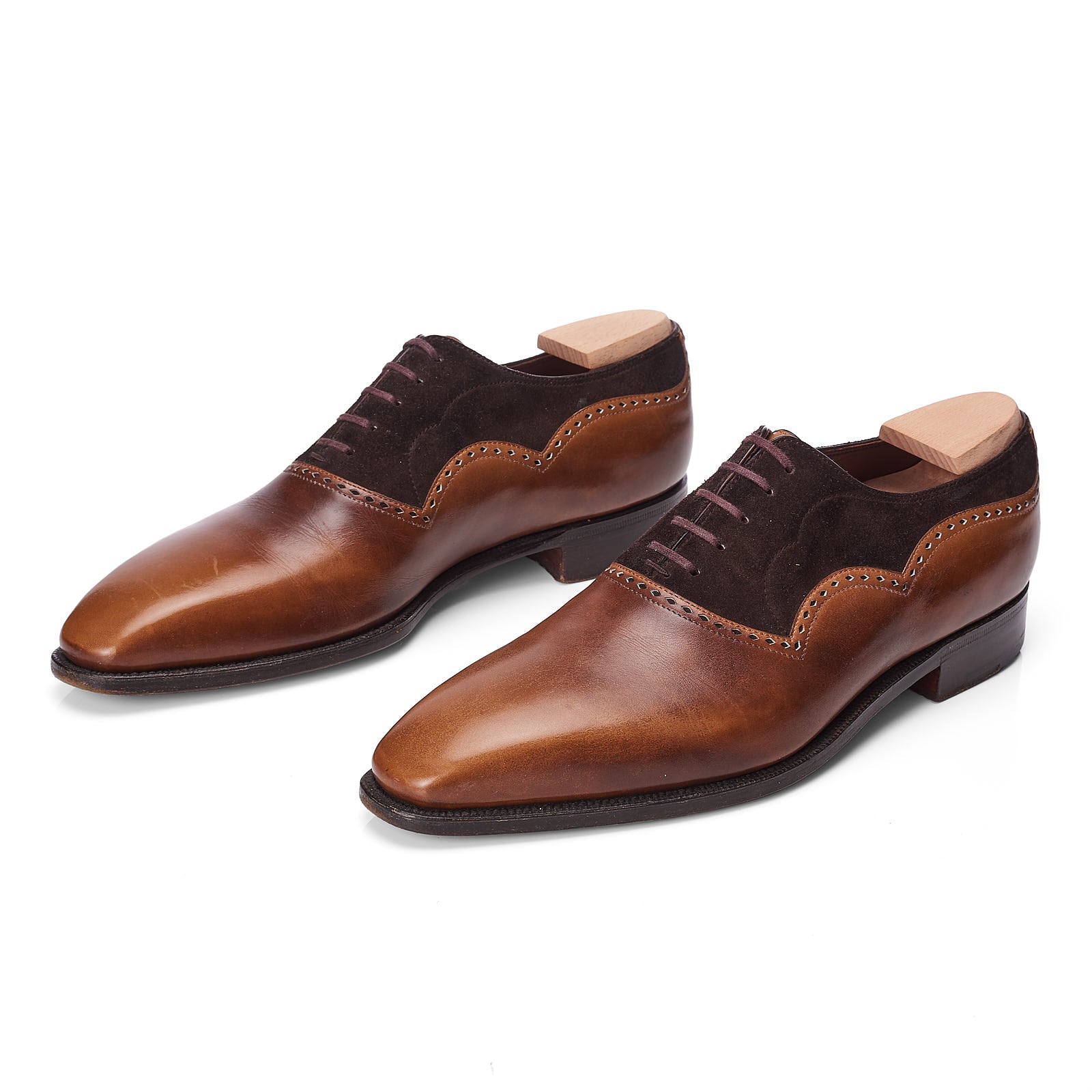 CORTHAY Paris "Wilfrid" Ebony Brown Suede Calf Leather 5 Eyelet Oxford Shoes Size 7.5 CORTHAY