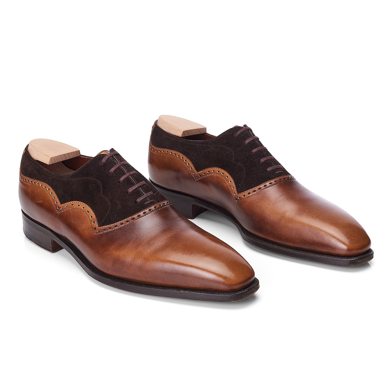 CORTHAY Paris "Wilfrid" Ebony Brown Suede Calf Leather 5 Eyelet Oxford Shoes Size 7.5 CORTHAY