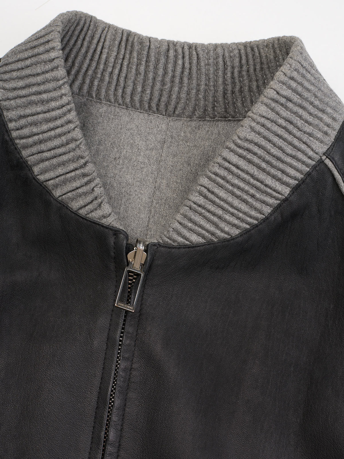 DIOR Homme Black-Gray Reversible Lamb Leather Wool-Cashmere Bomber Jacket