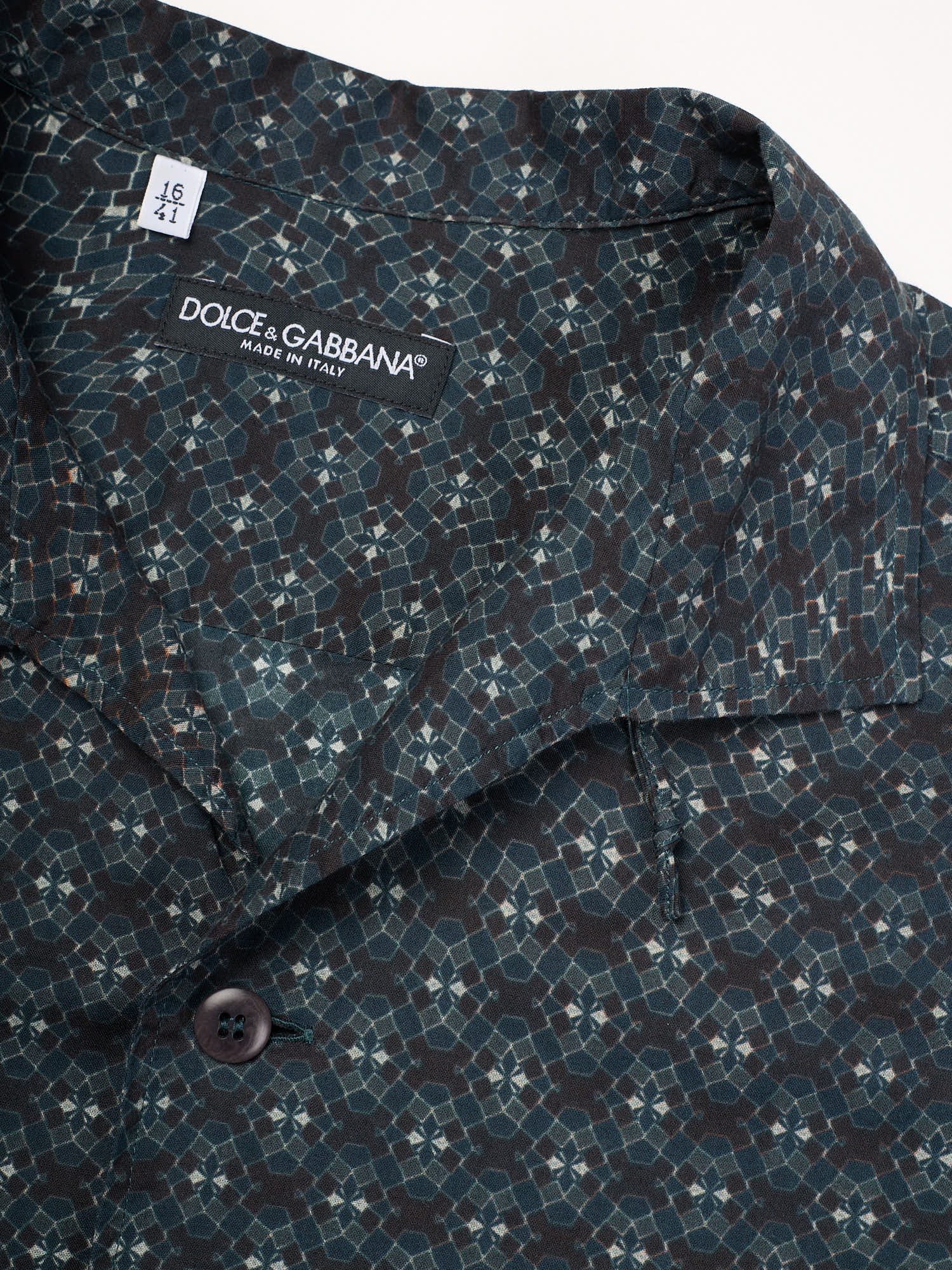 DOLCE & GABBANA Blue Geometric Pattern Cotton Short Sleeve Casual Shirt