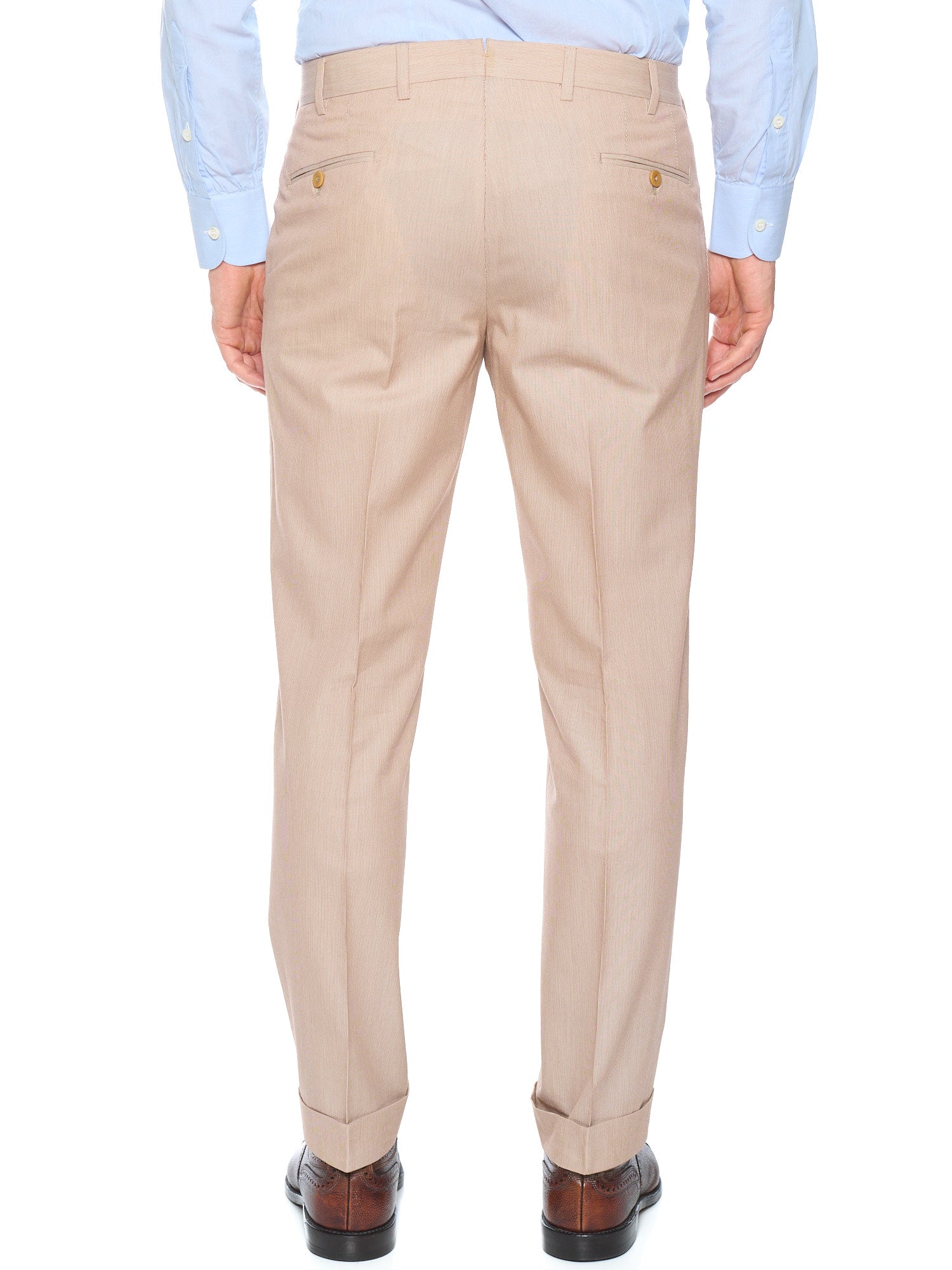 DONNANNA Handmade “Lazio” Brown Striped Cotton-Virgin Wool Flat Front Dress Pants