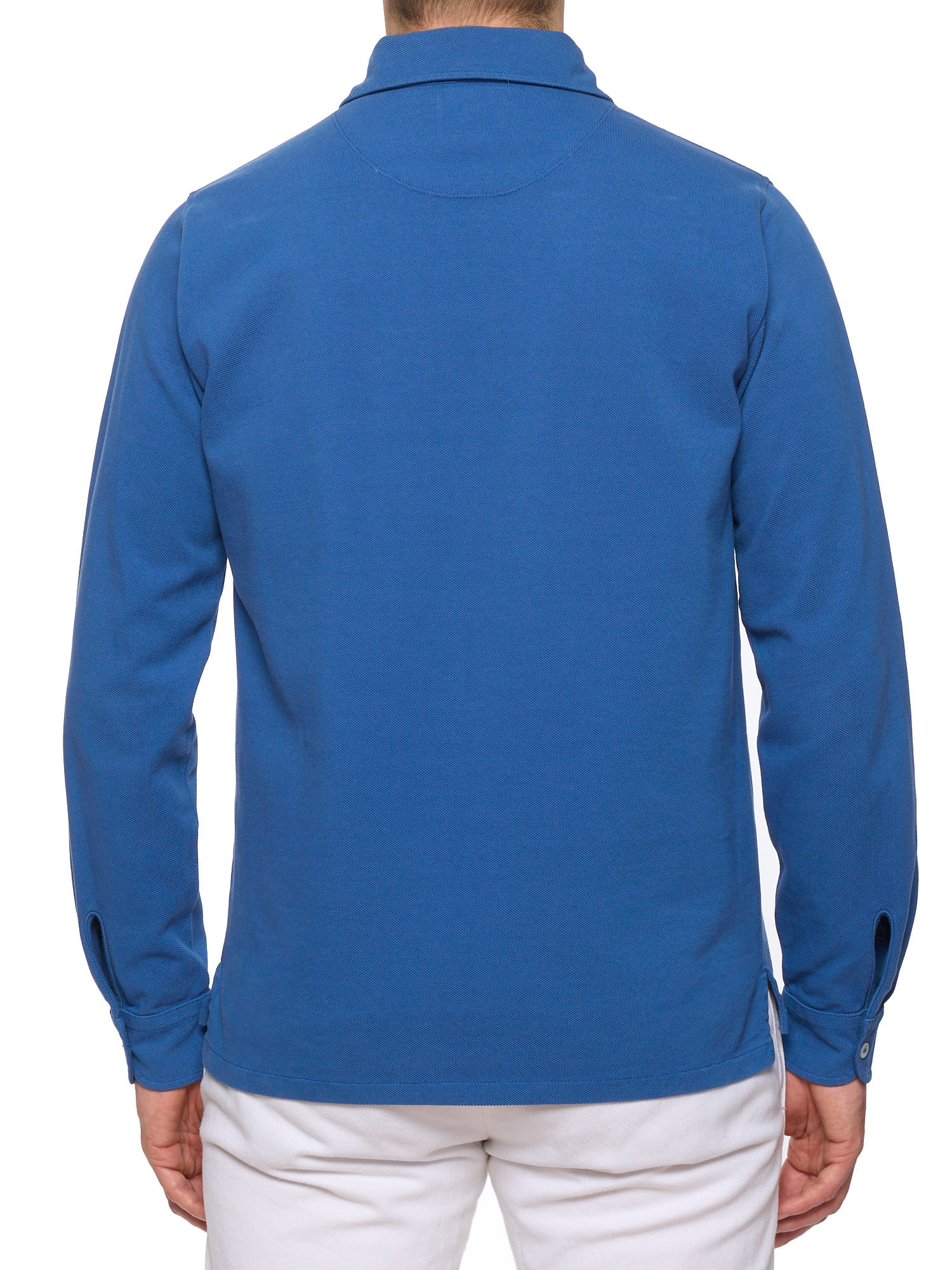 DRAKE'S Blue Cotton Pique Long Sleeve Polo Shirt Size 38 S